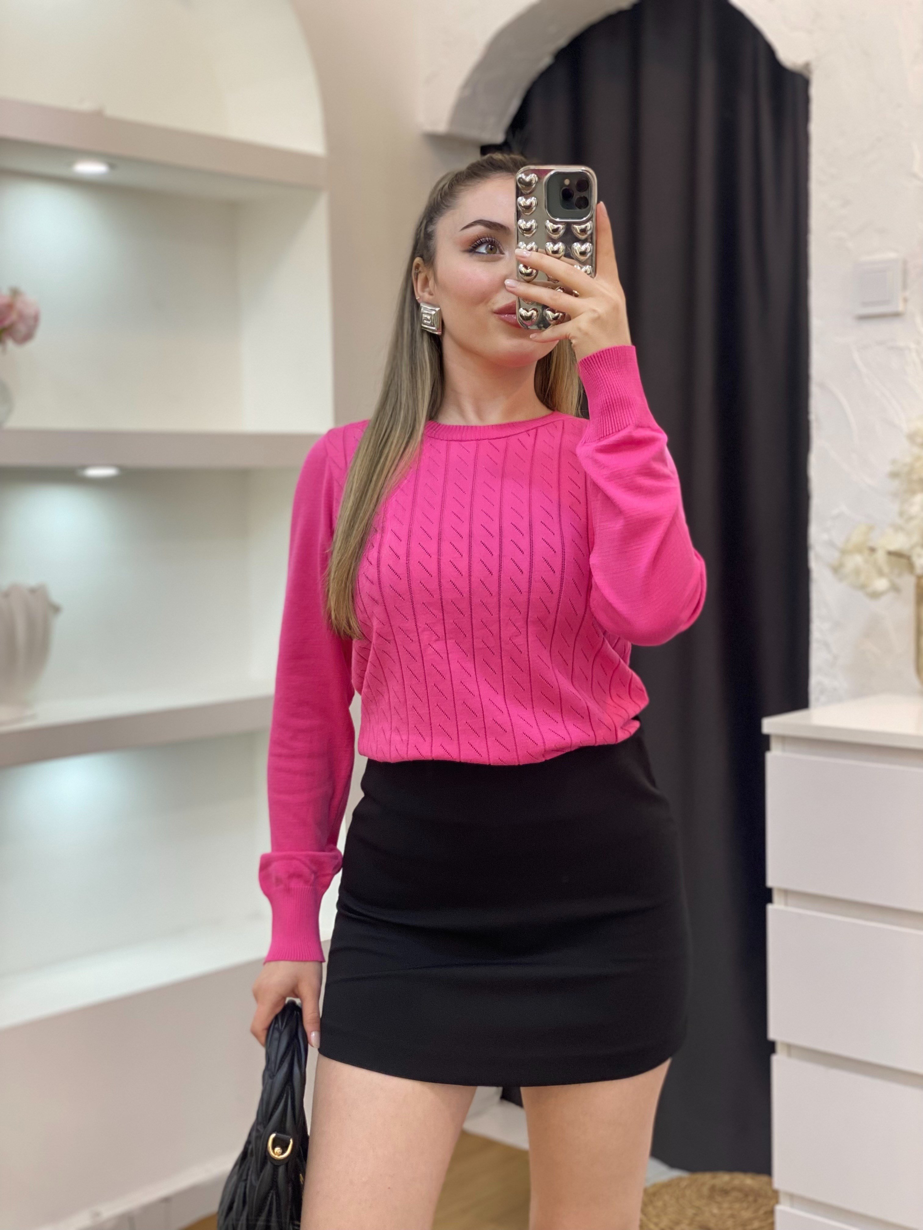 Pembe Desenli Triko Bluz