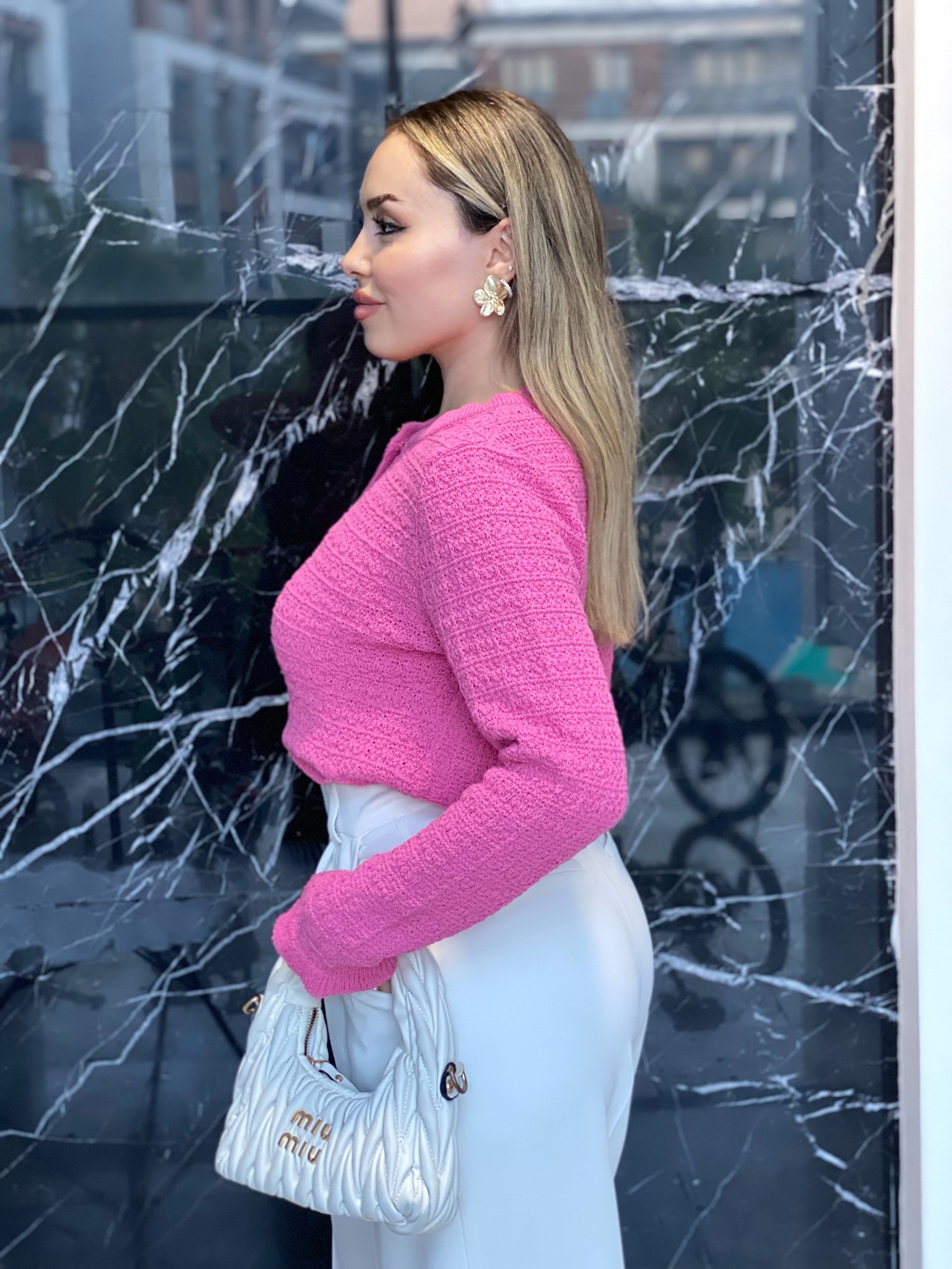 Pembe Güneş Aksesuarlı Triko Hırka 