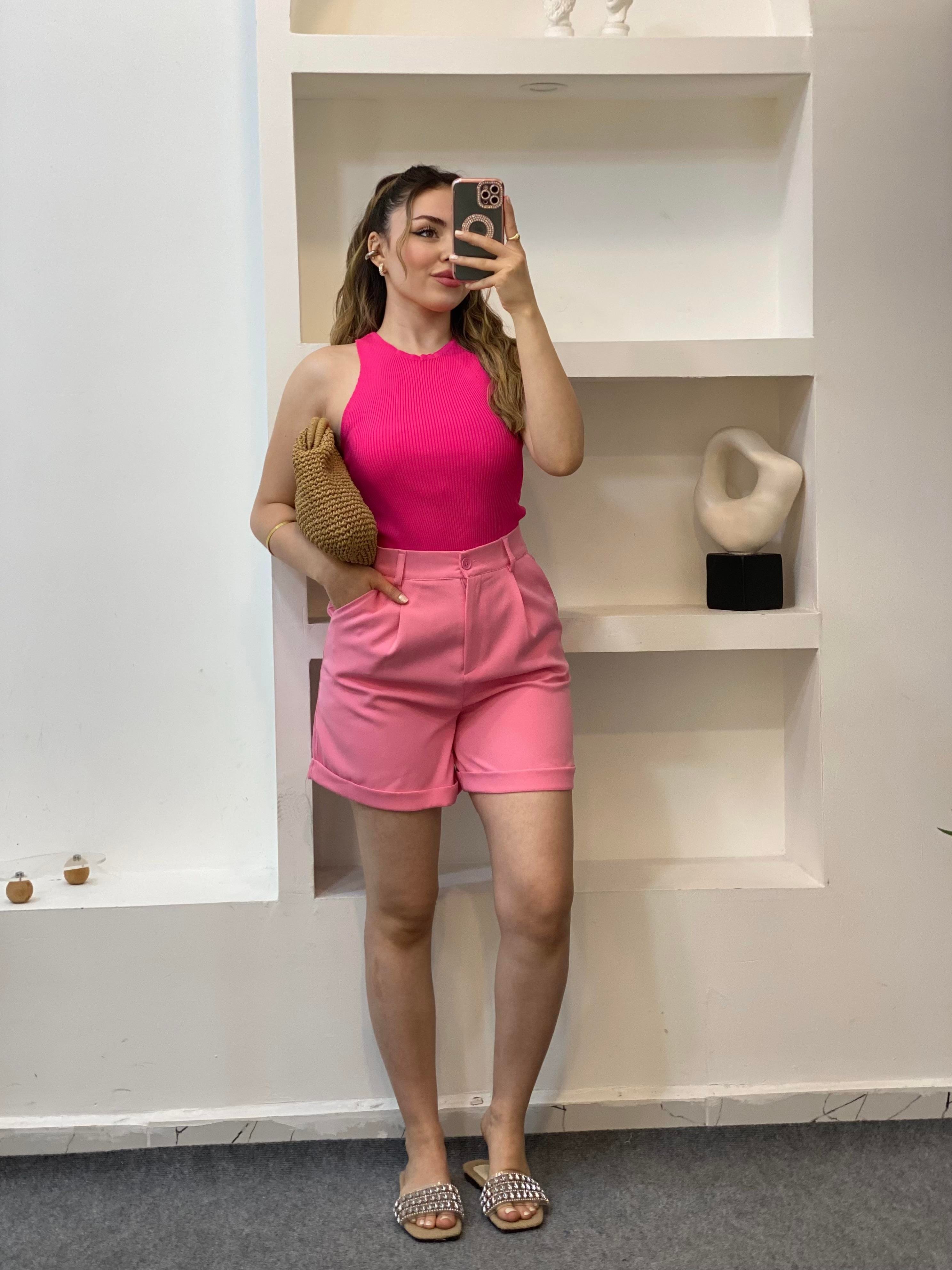 Pembe Kolsuz Basic Triko Bluz