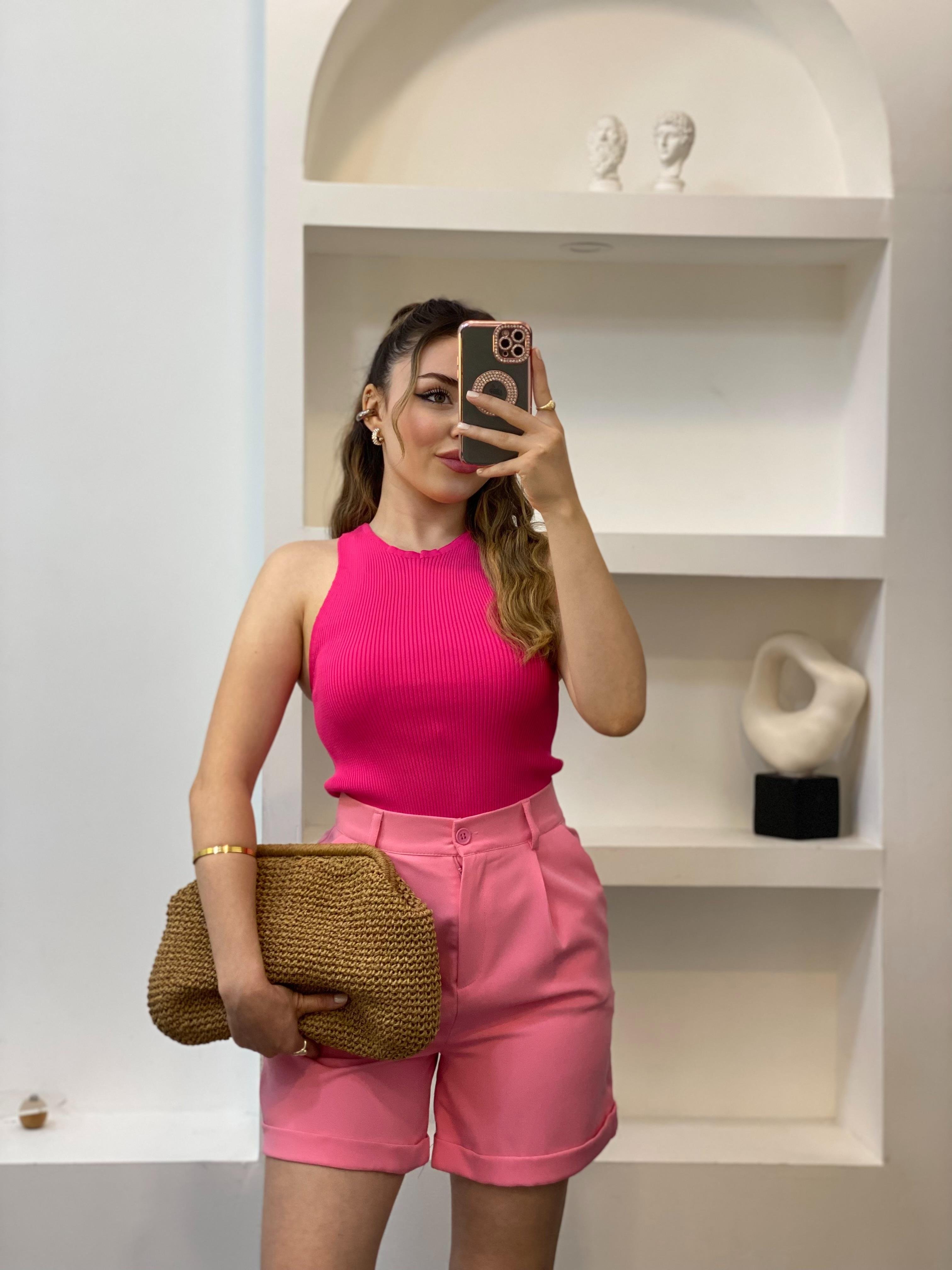 Pembe Kolsuz Basic Triko Bluz