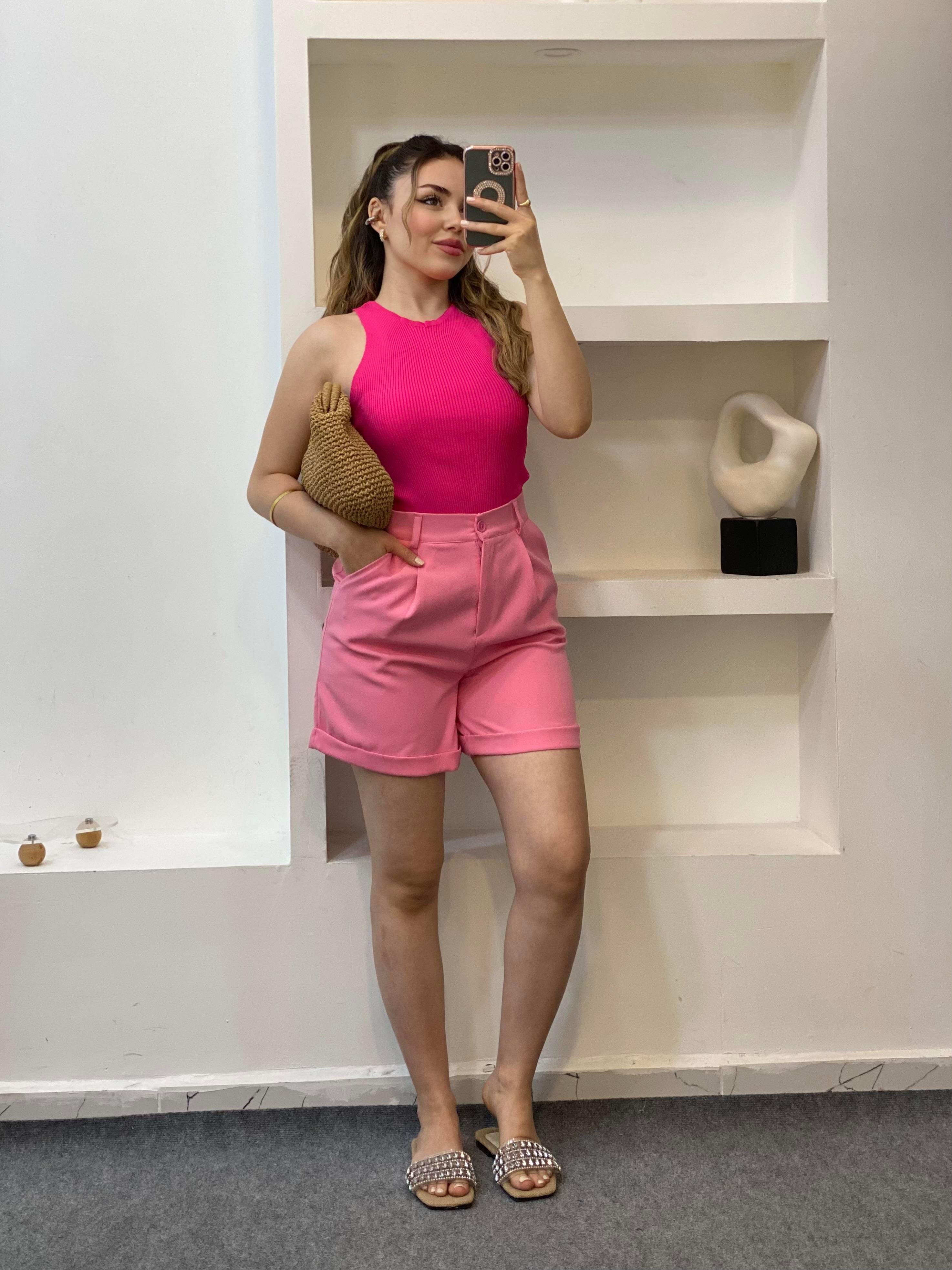 Pembe Kolsuz Basic Triko Bluz