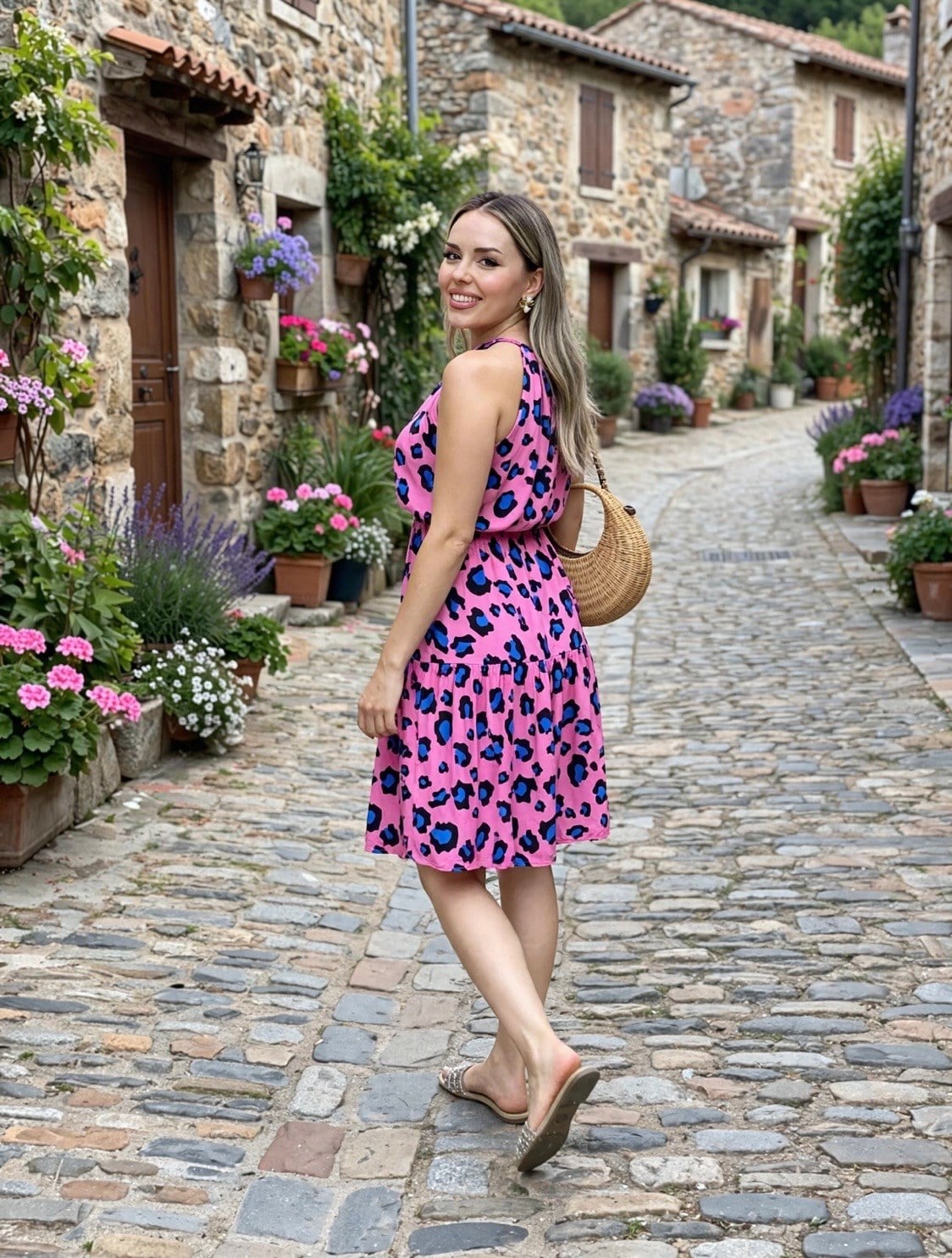 Pembe Leo Desen Elbise 