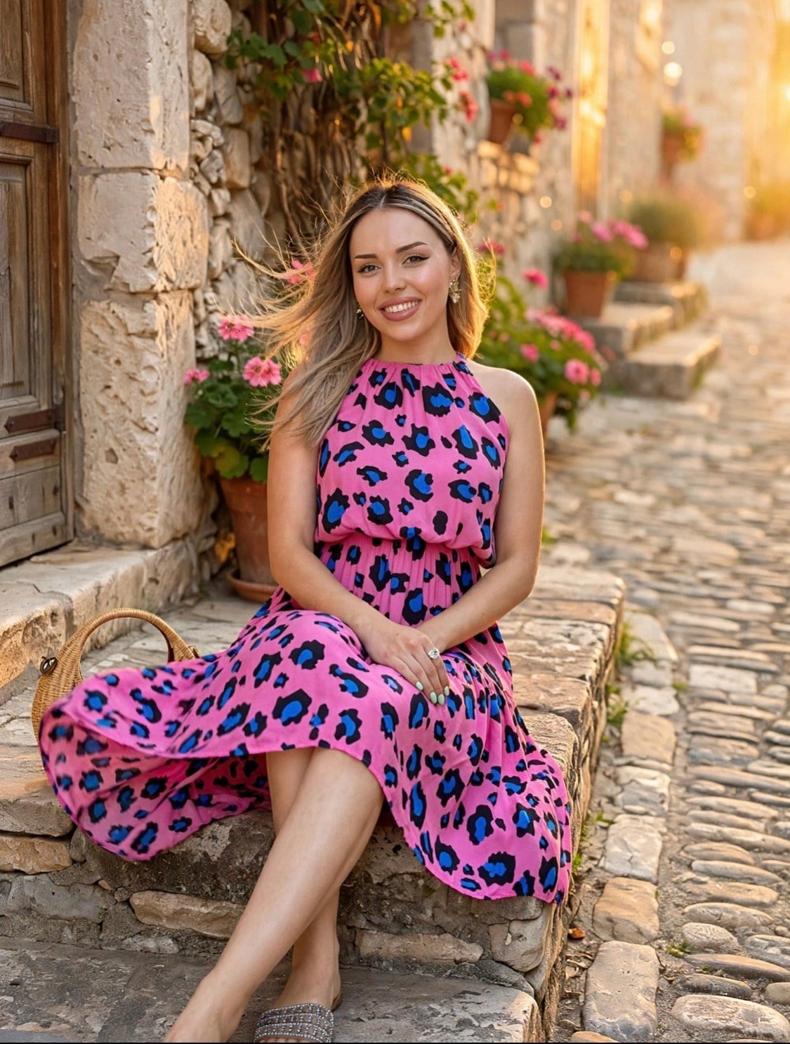 Pembe Leo Desen Elbise 