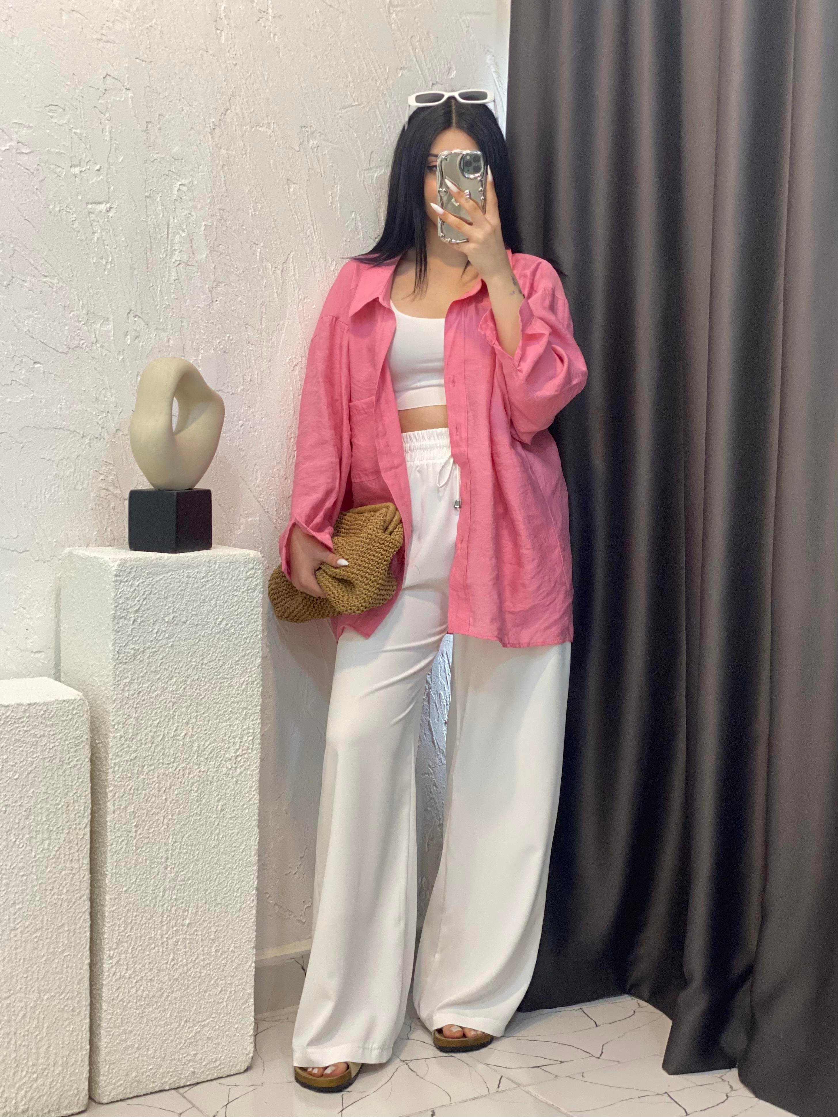 Pembe Perry Marka Oversize Tensel Gömlek 