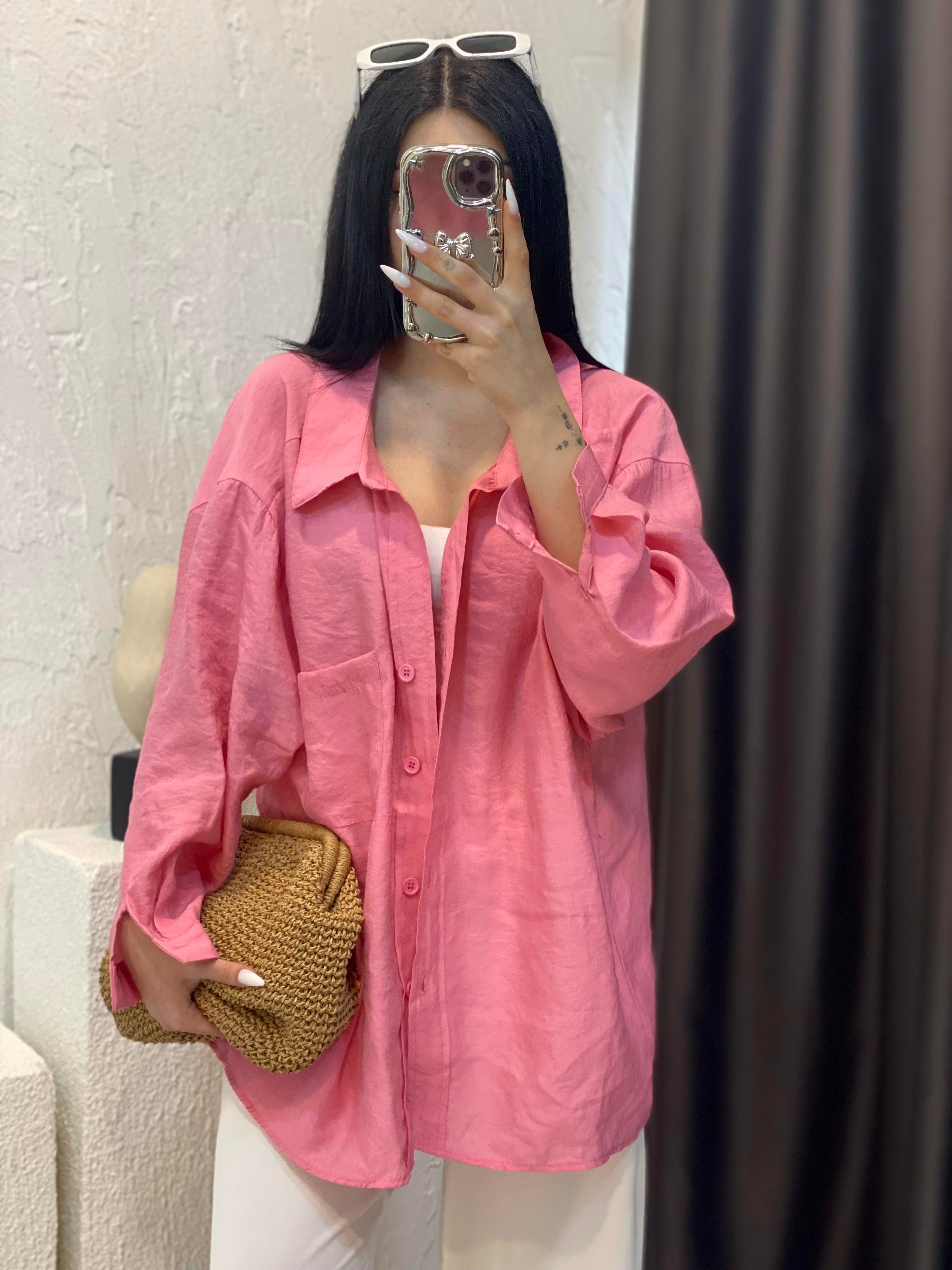 Pembe Perry Marka Oversize Tensel Gömlek 