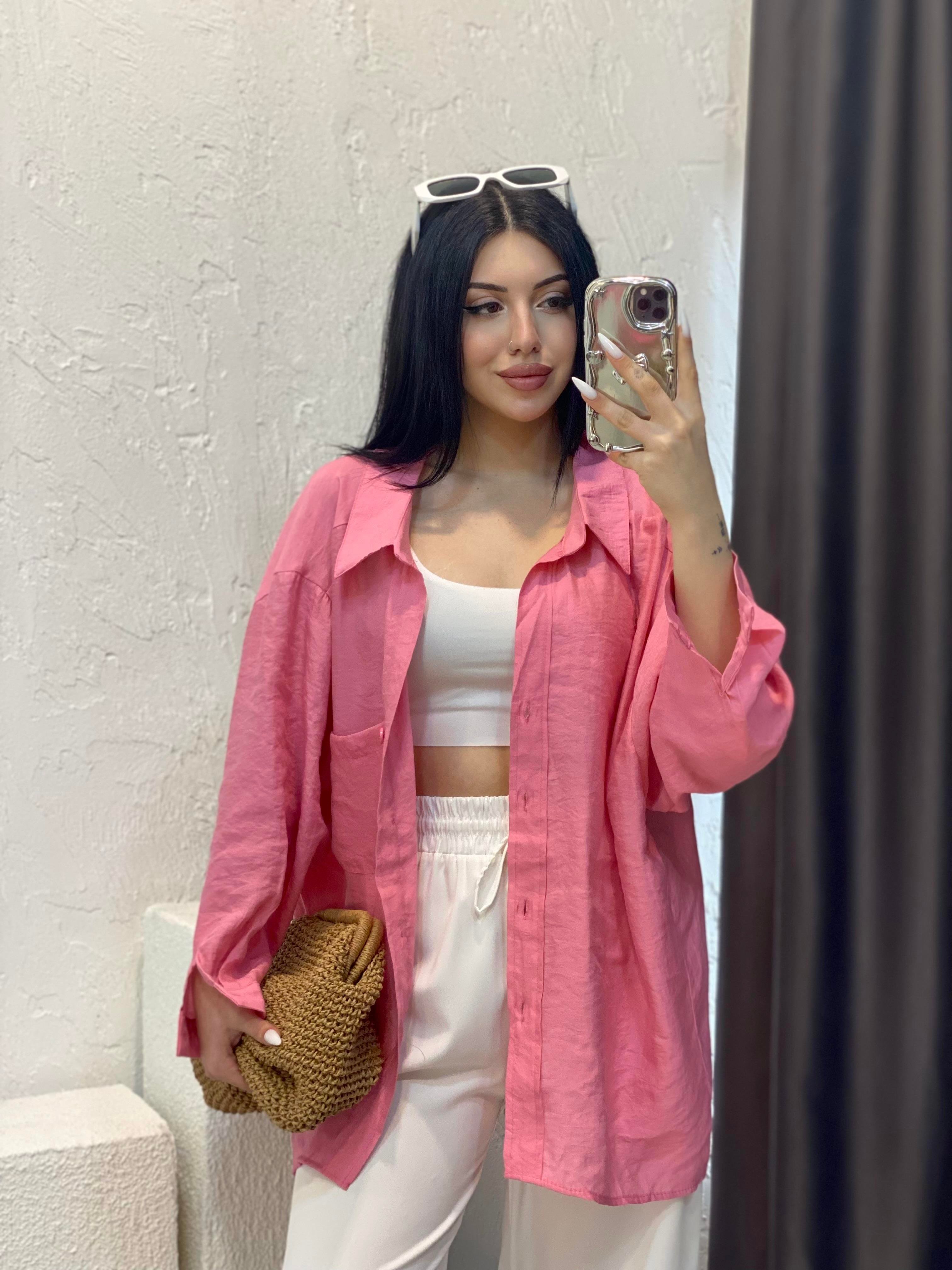 Pembe Perry Marka Oversize Tensel Gömlek 