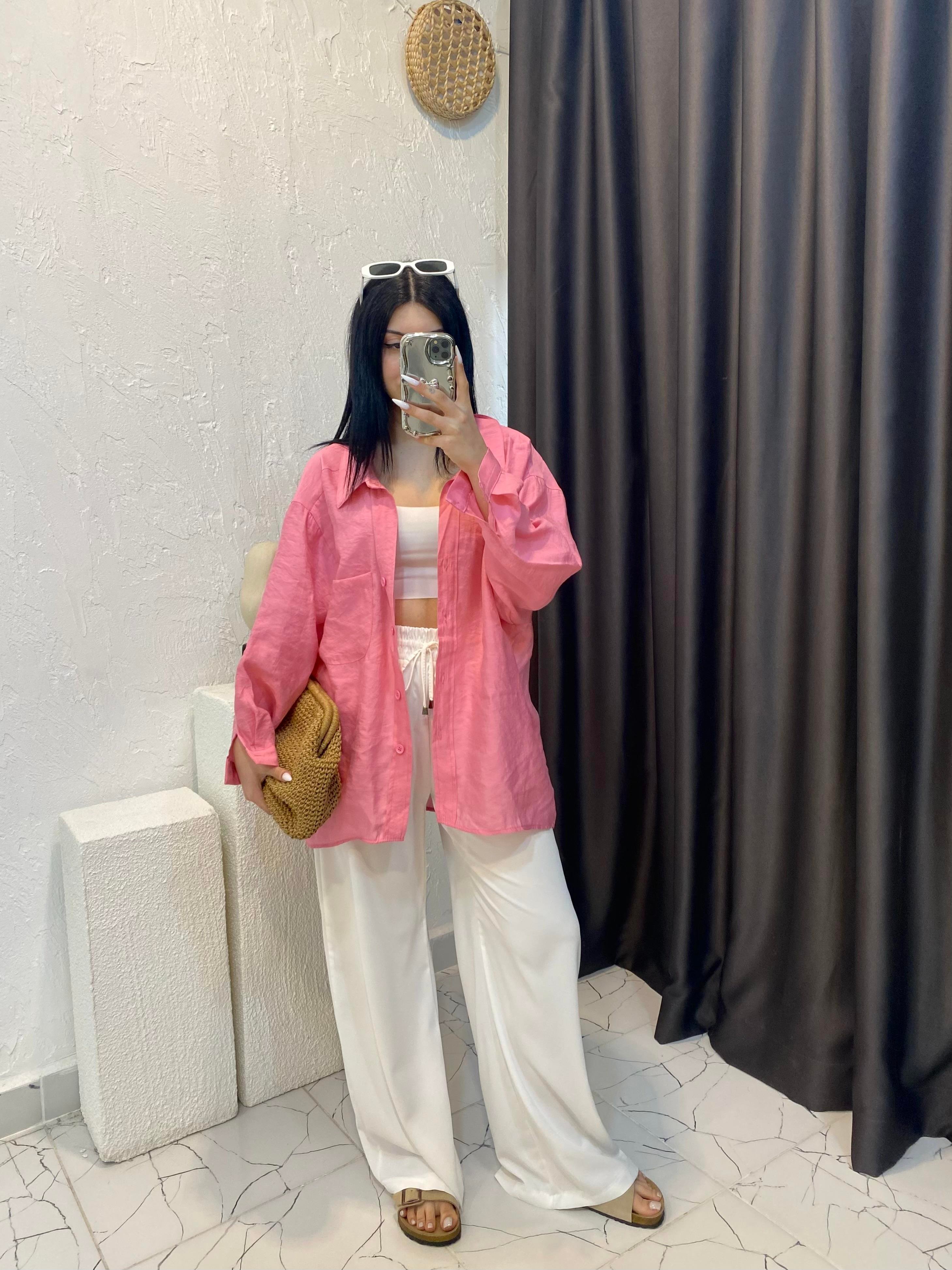 Pembe Perry Marka Oversize Tensel Gömlek 