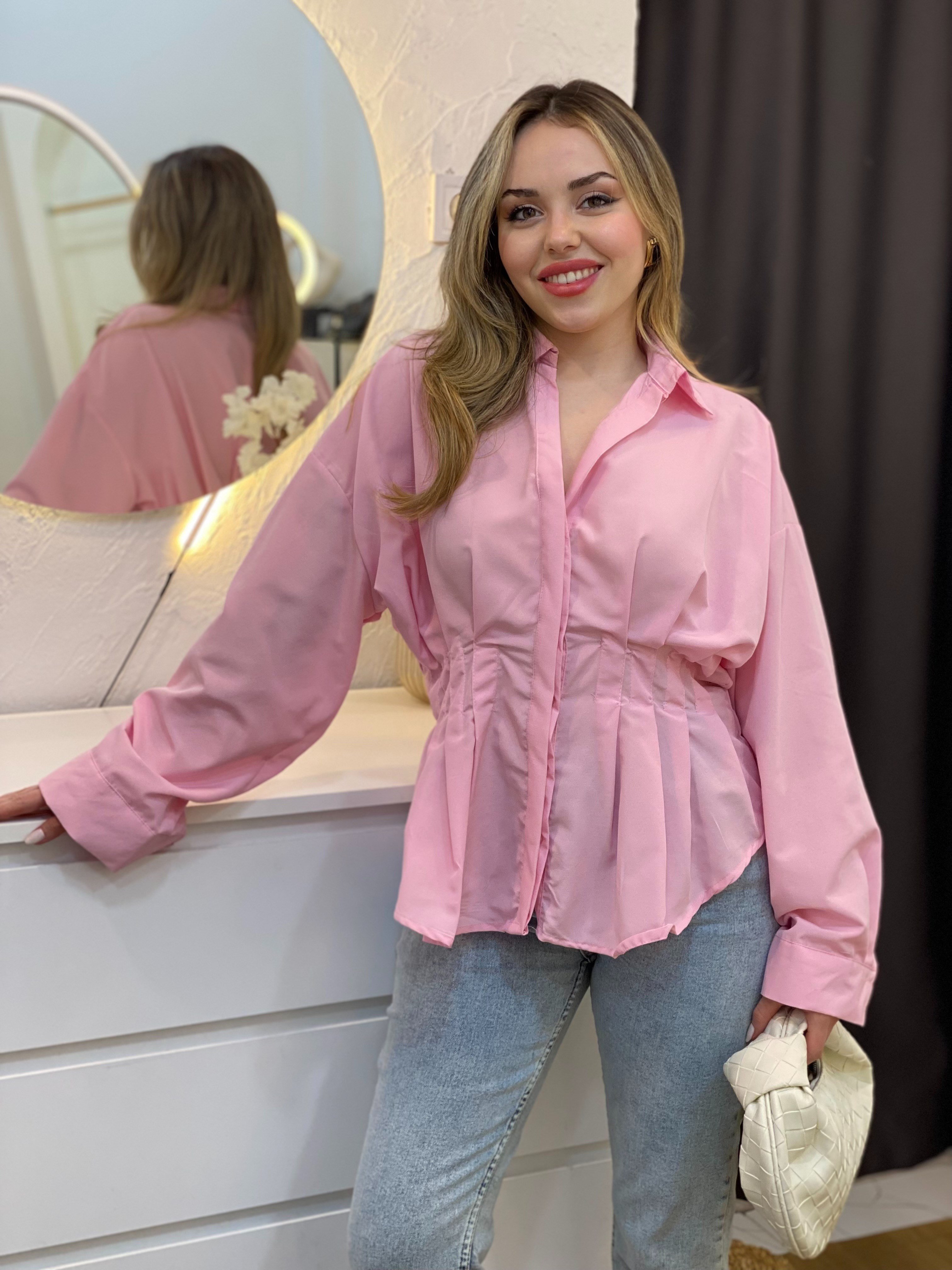 Pembe Piliseli Model Gömlek 