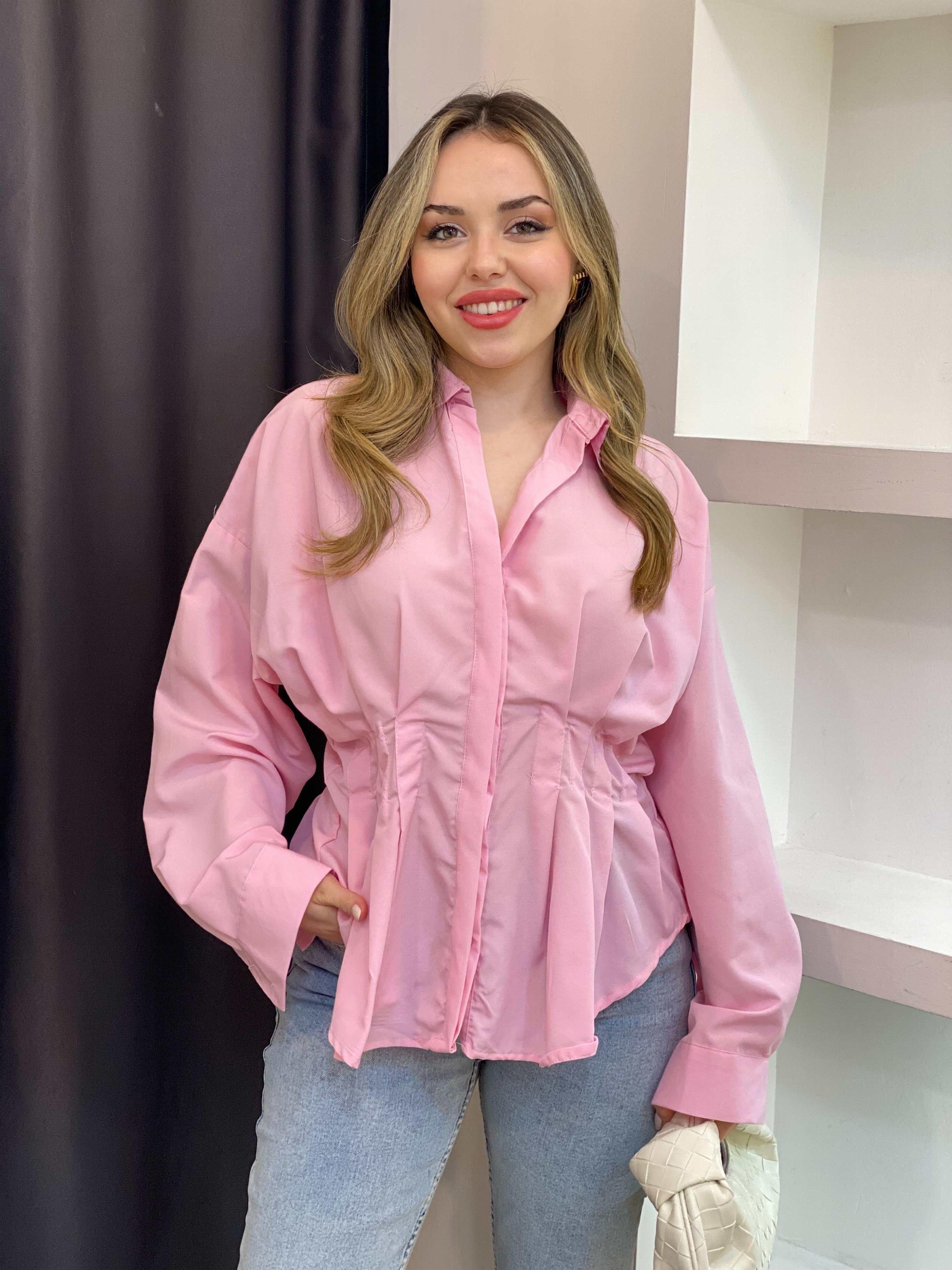 Pembe Piliseli Model Gömlek 