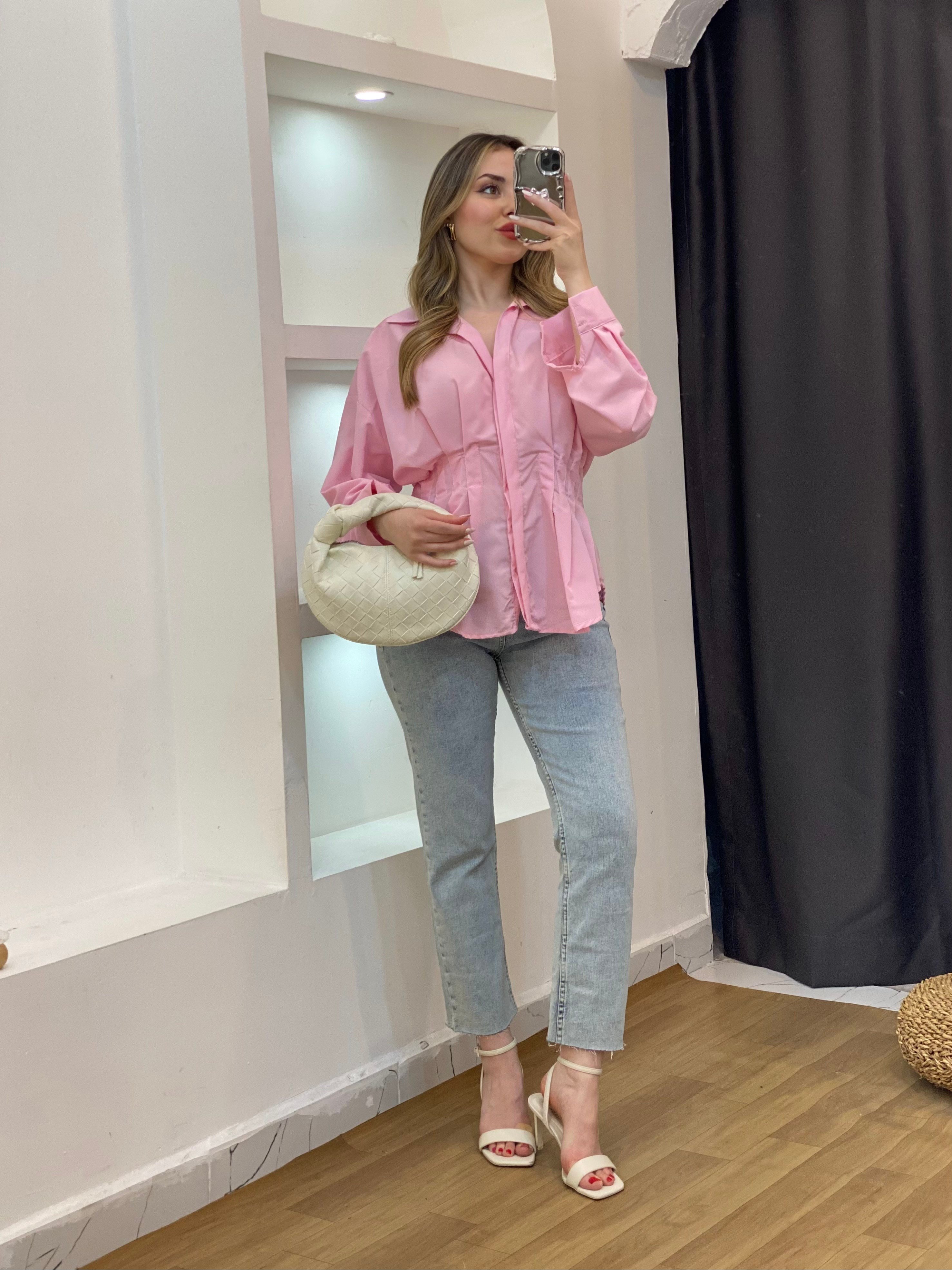 Pembe Piliseli Model Gömlek 