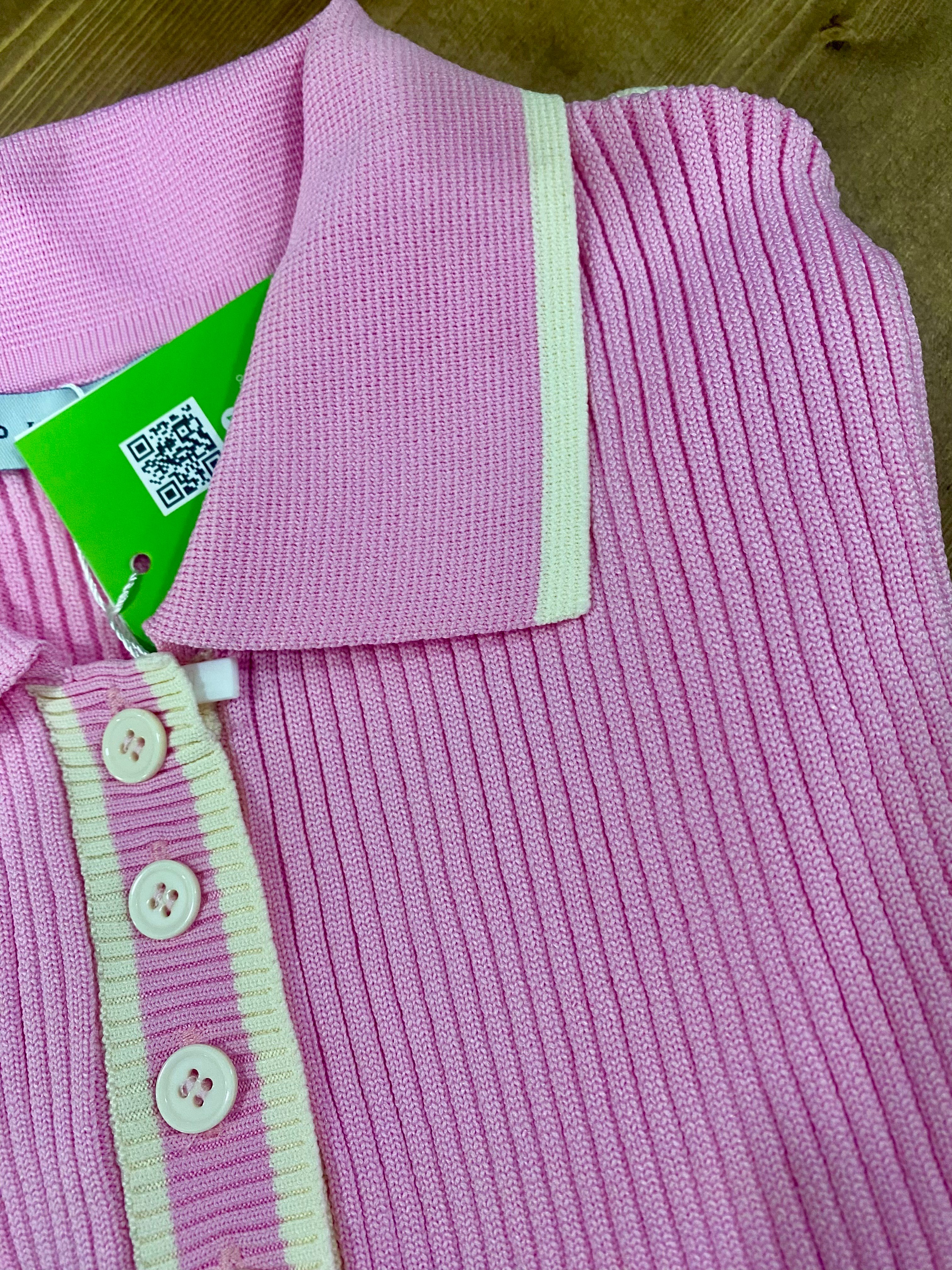 Pembe Polo Yaka Elit Triko Bluz