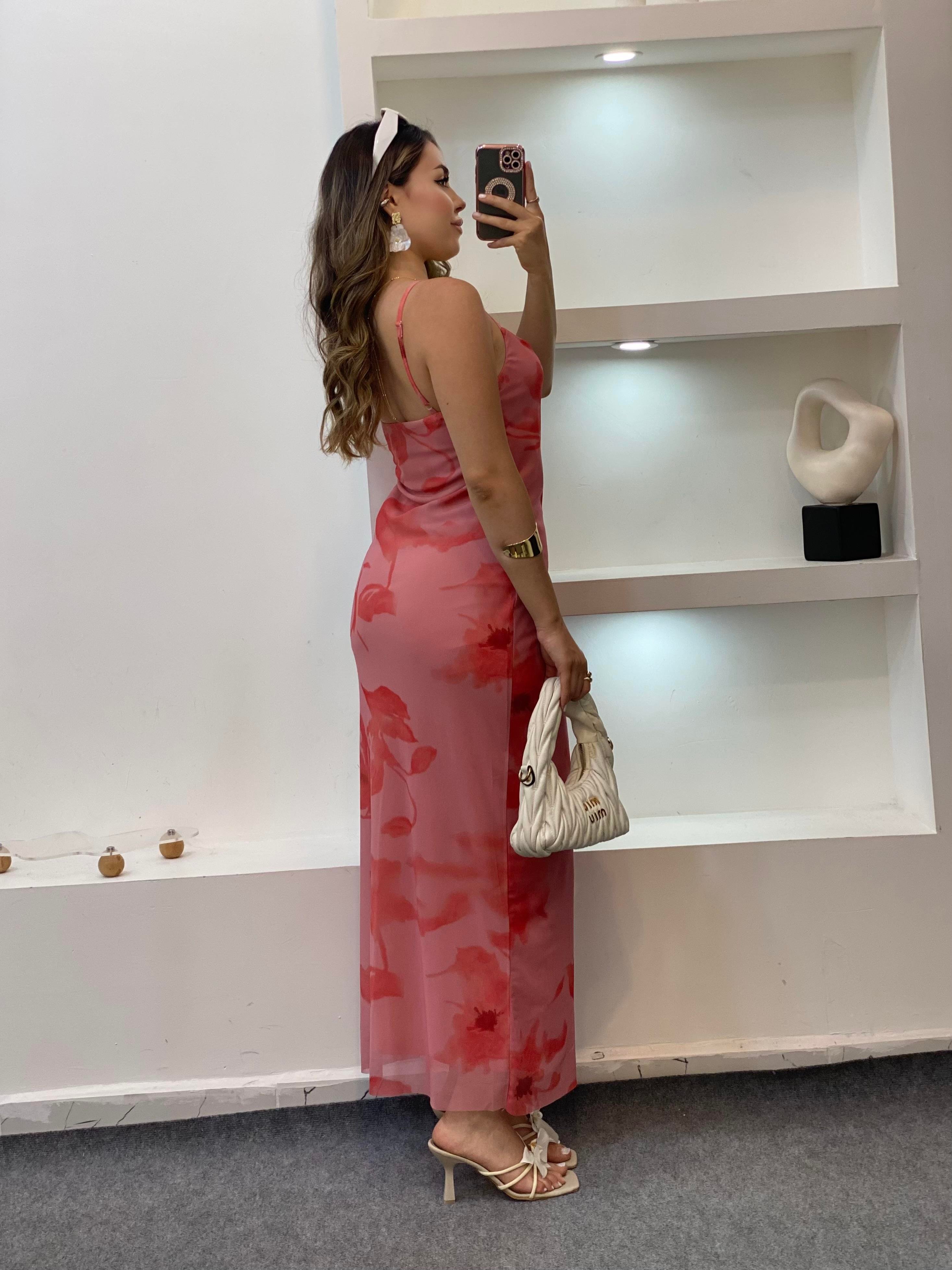 Pembe Q Marka Çiçek Desenli Elbise