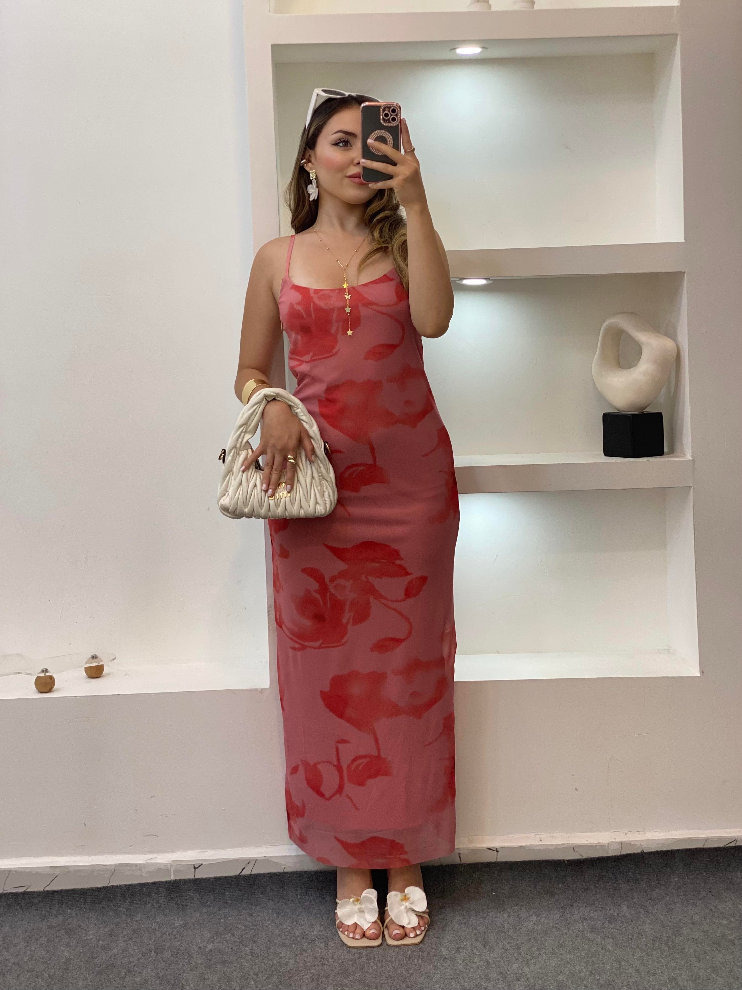 Pembe Q Marka Çiçek Desenli Elbise