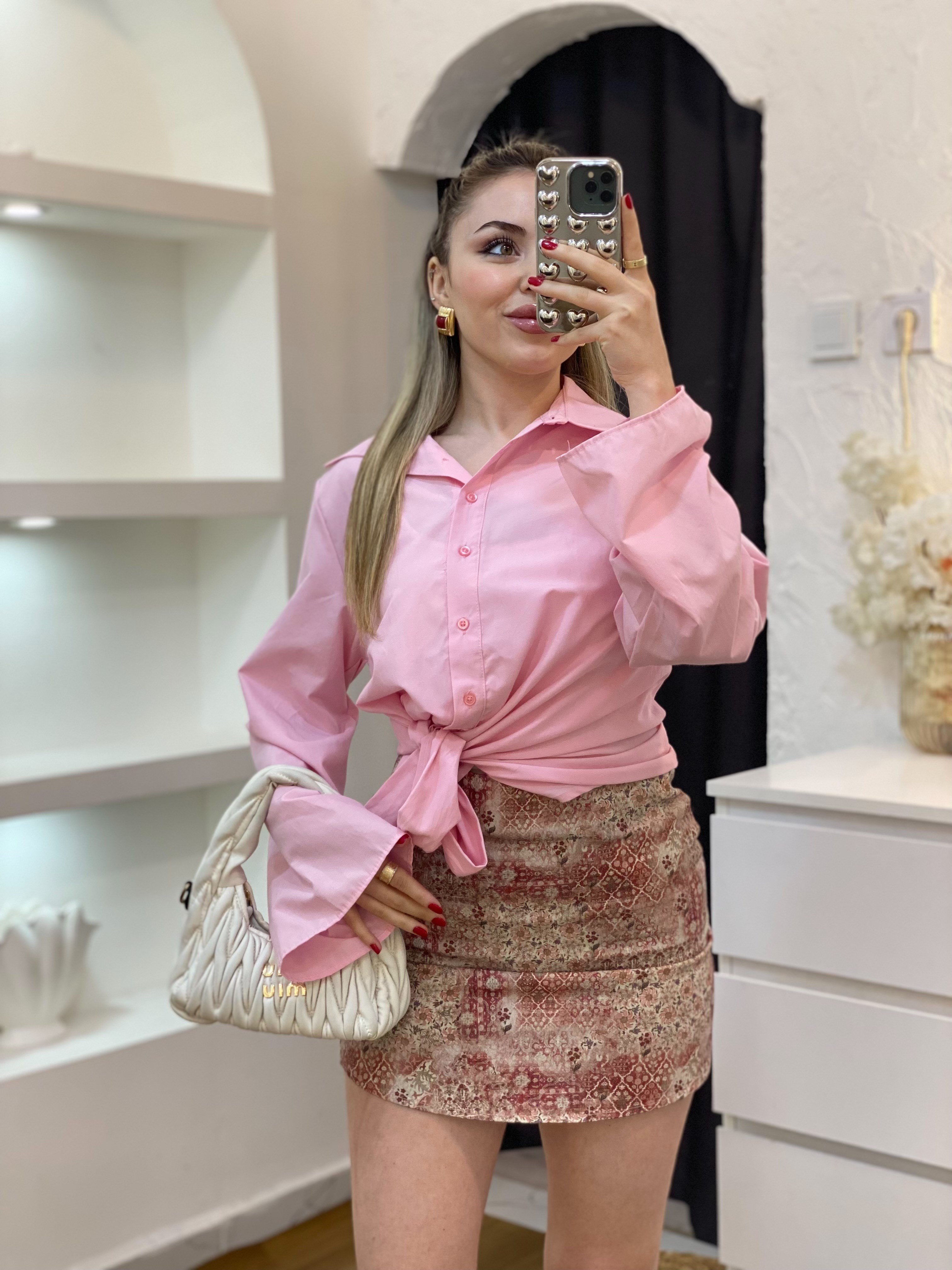 Pembe Yanı Bağlamalı Model Gömlek 