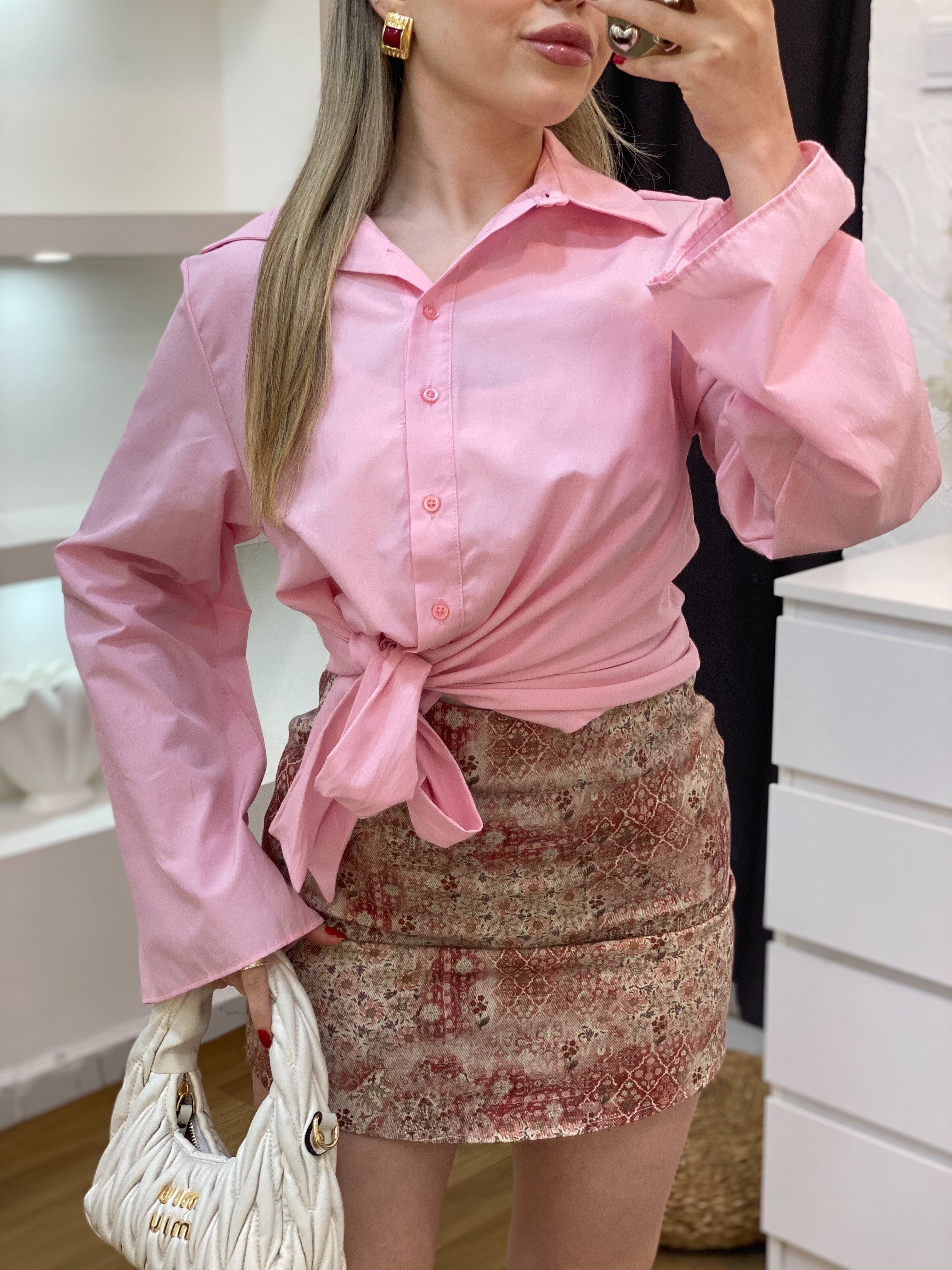 Pembe Yanı Bağlamalı Model Gömlek 
