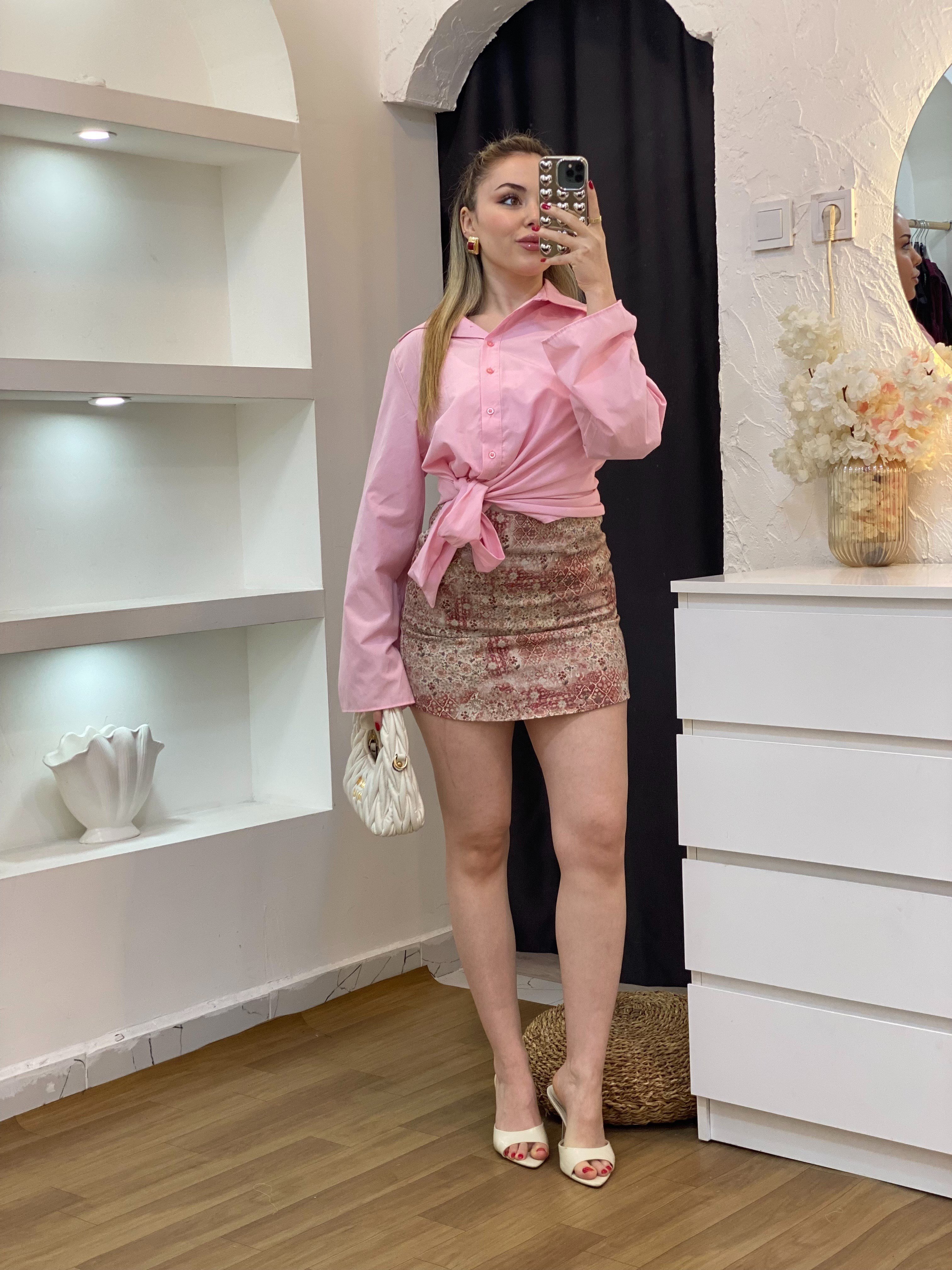 Pembe Yanı Bağlamalı Model Gömlek 