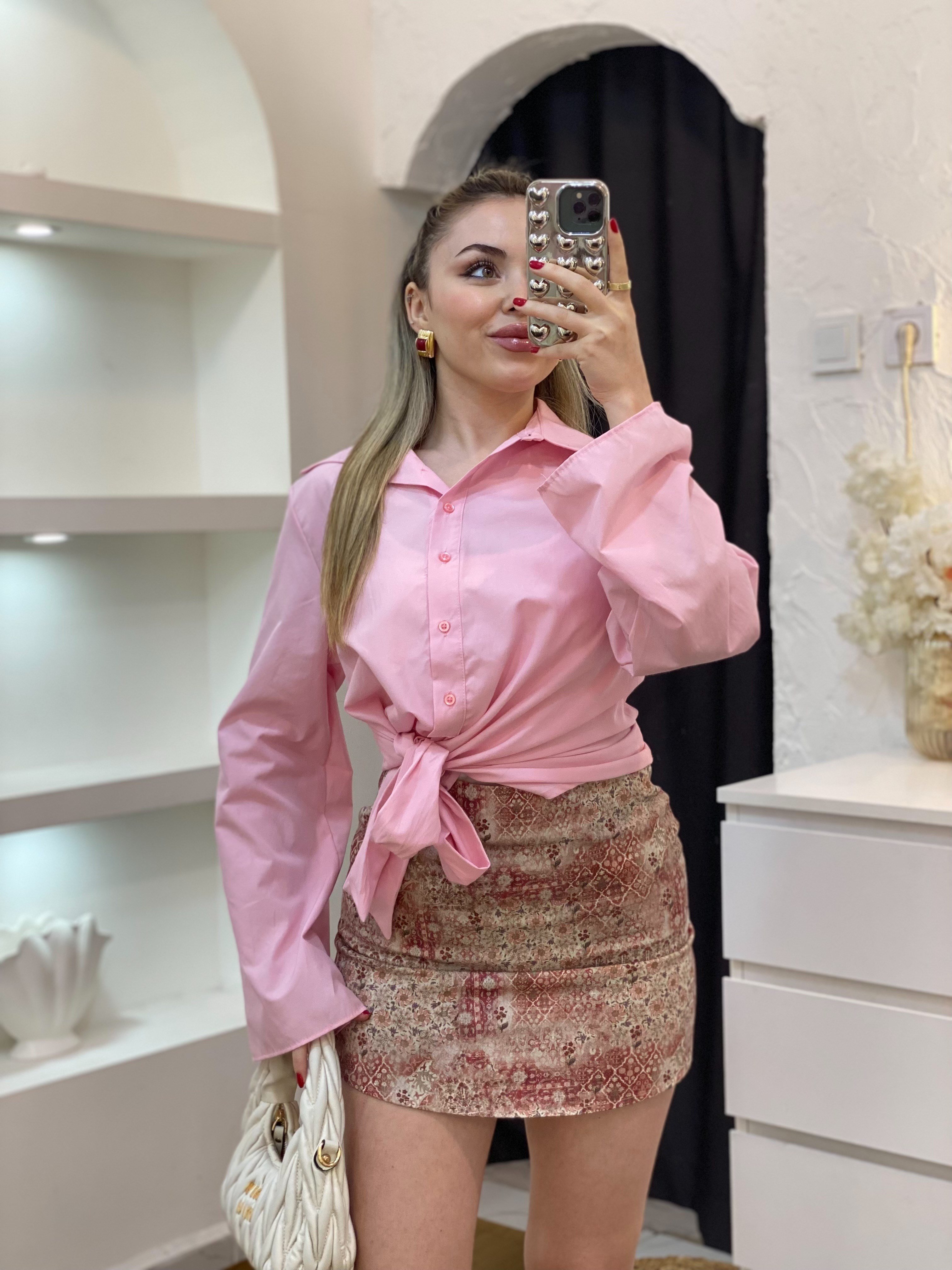 Pembe Yanı Bağlamalı Model Gömlek 