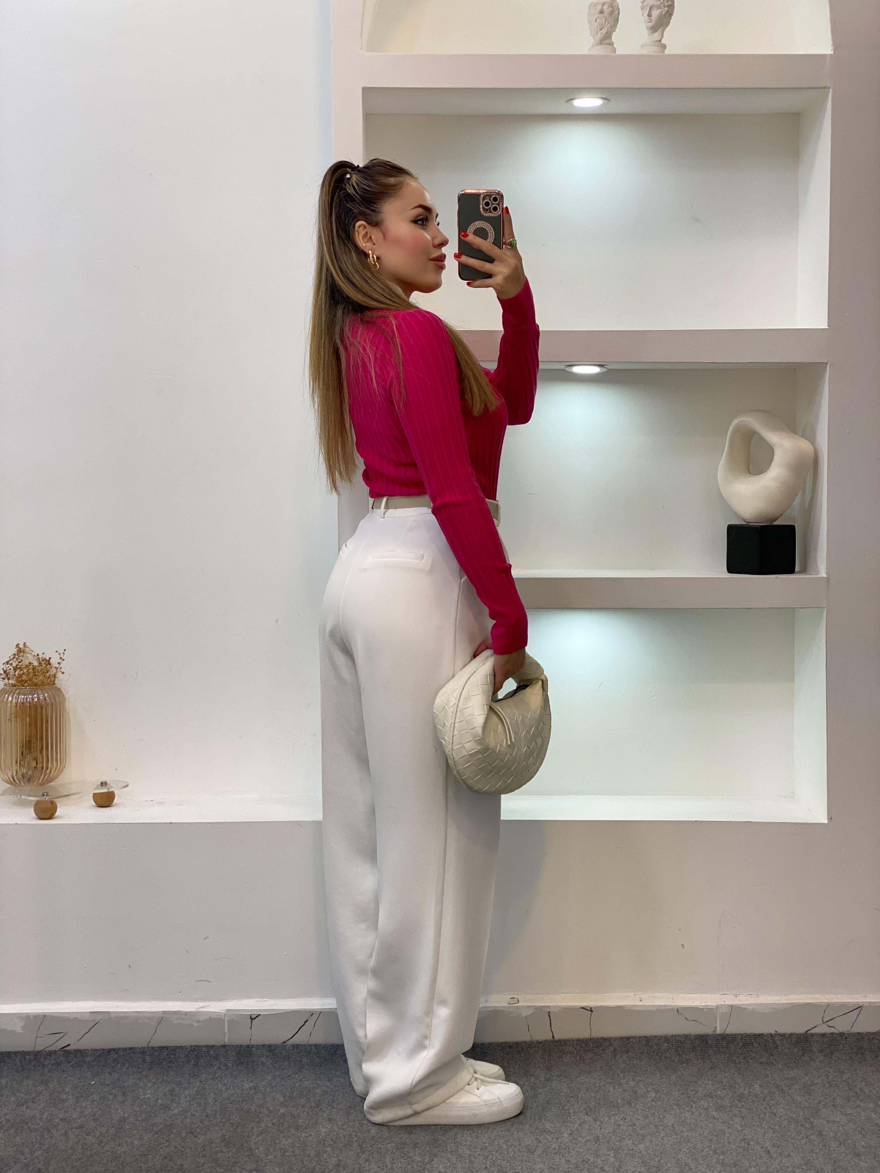 Pembe Yumoş Dokulu Triko Bluz 