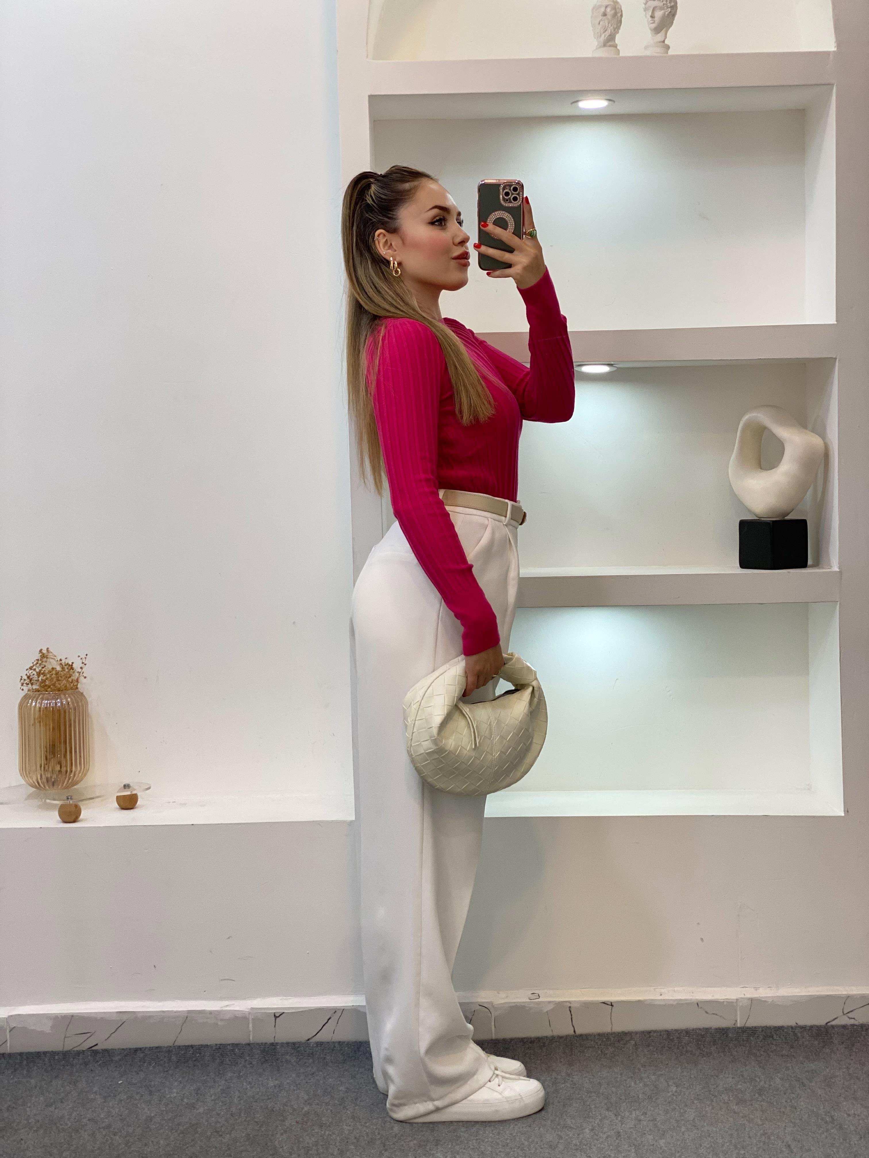 Pembe Yumoş Dokulu Triko Bluz 