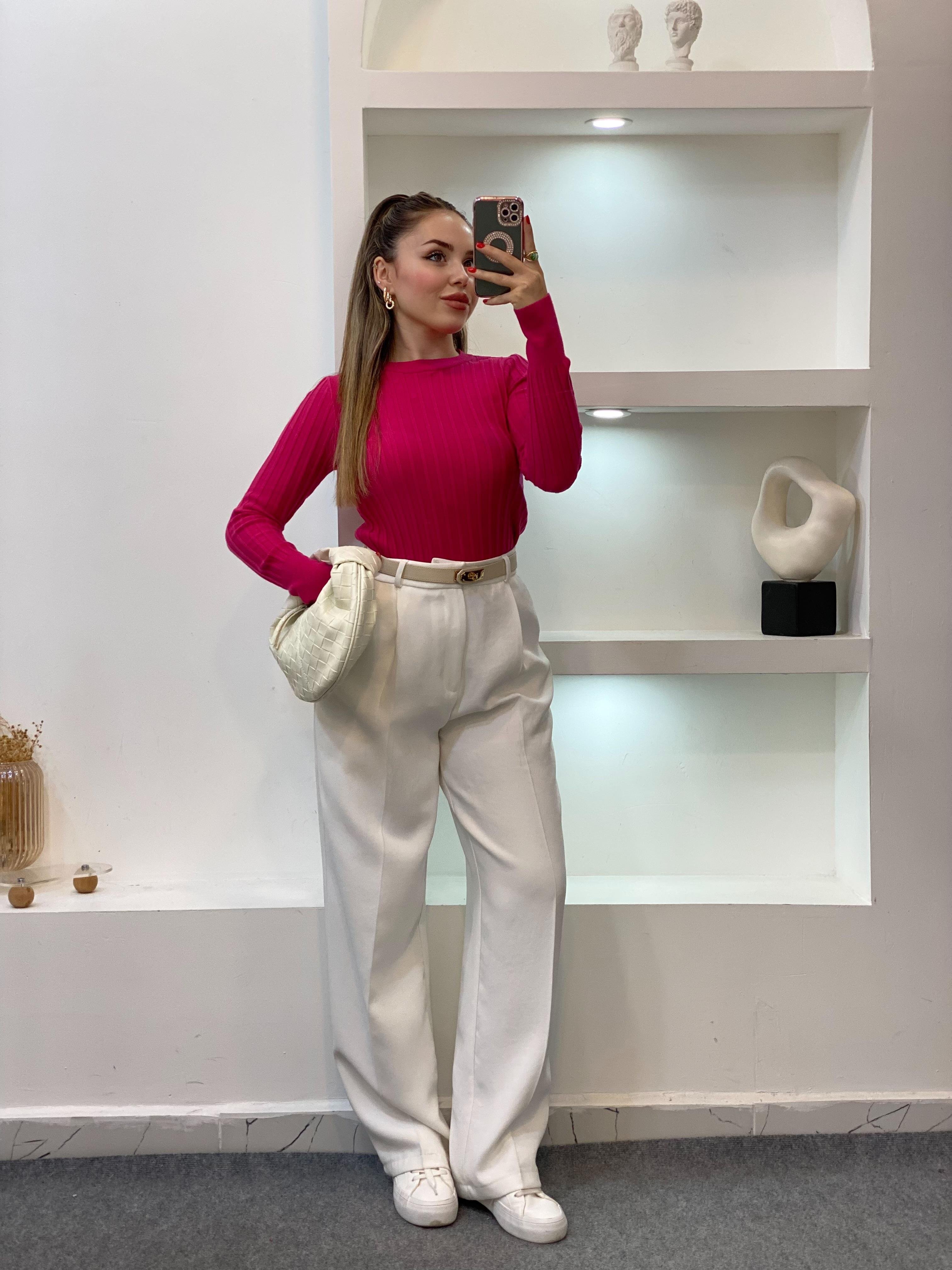 Pembe Yumoş Dokulu Triko Bluz 