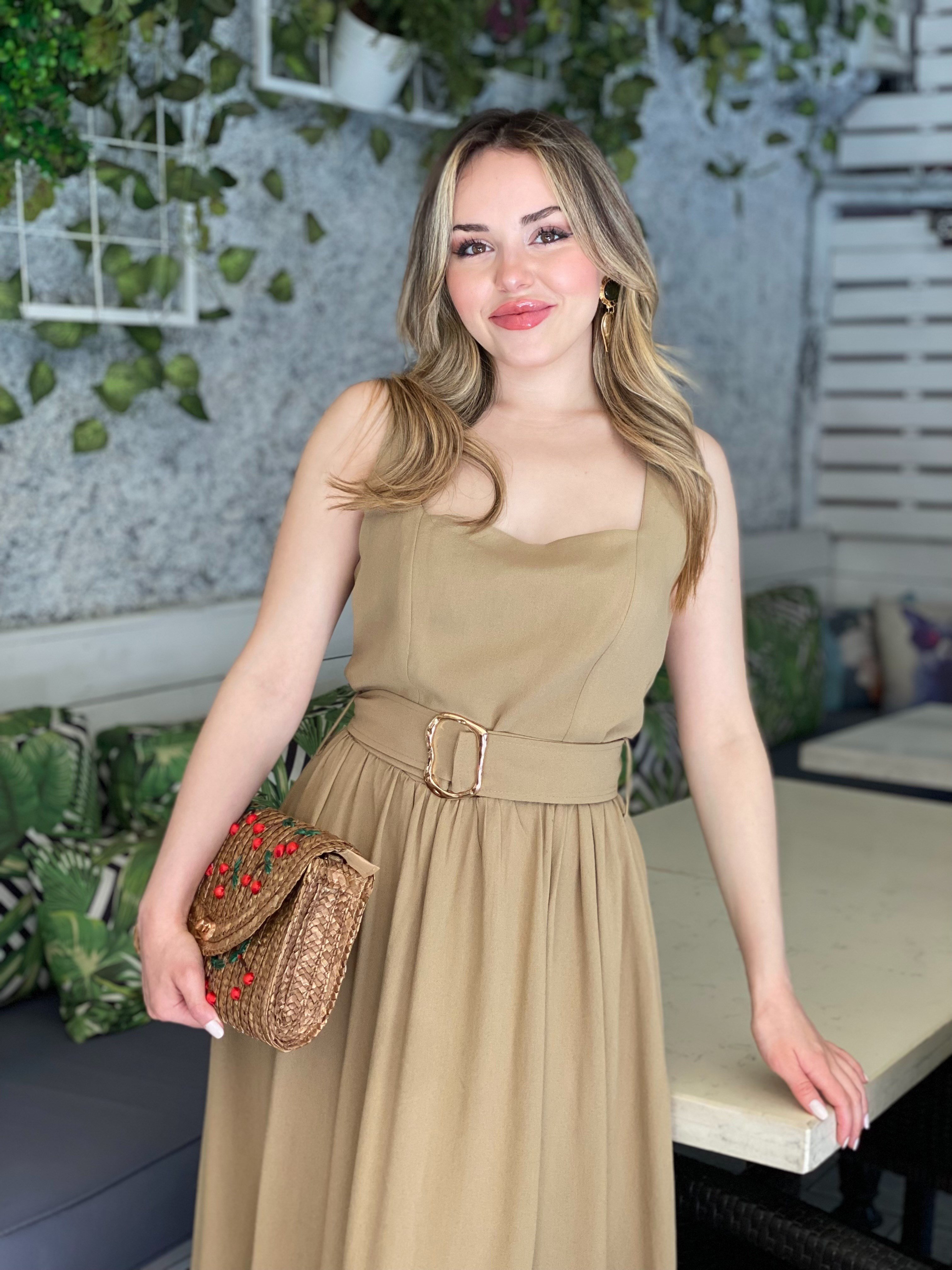 Perry Marka Haki Renk Kemerli Model Elbise