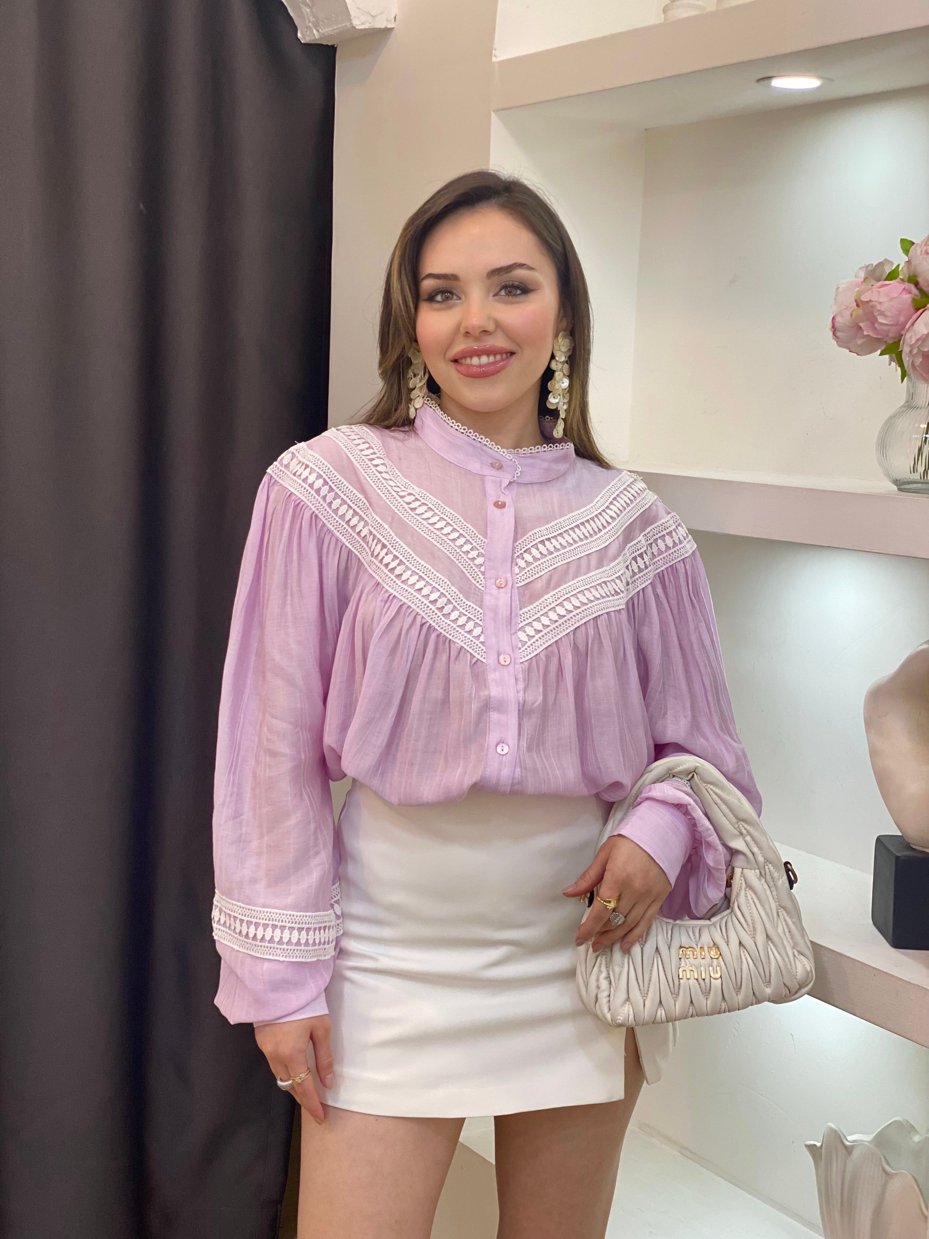 Pudra Pembe Premium Kalite Dantel Detaylı Gömlek 
