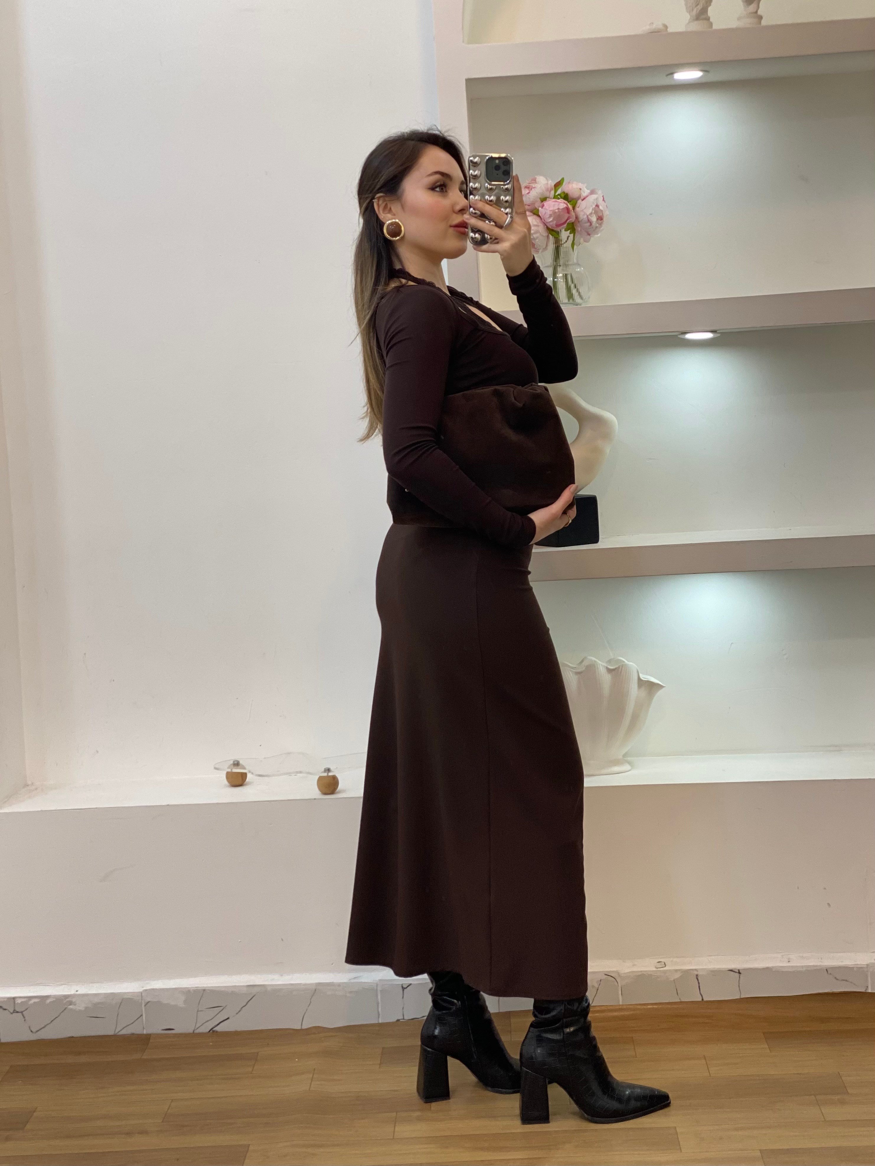 Q Marka Dantel Detaylı Kahve Bluz 
