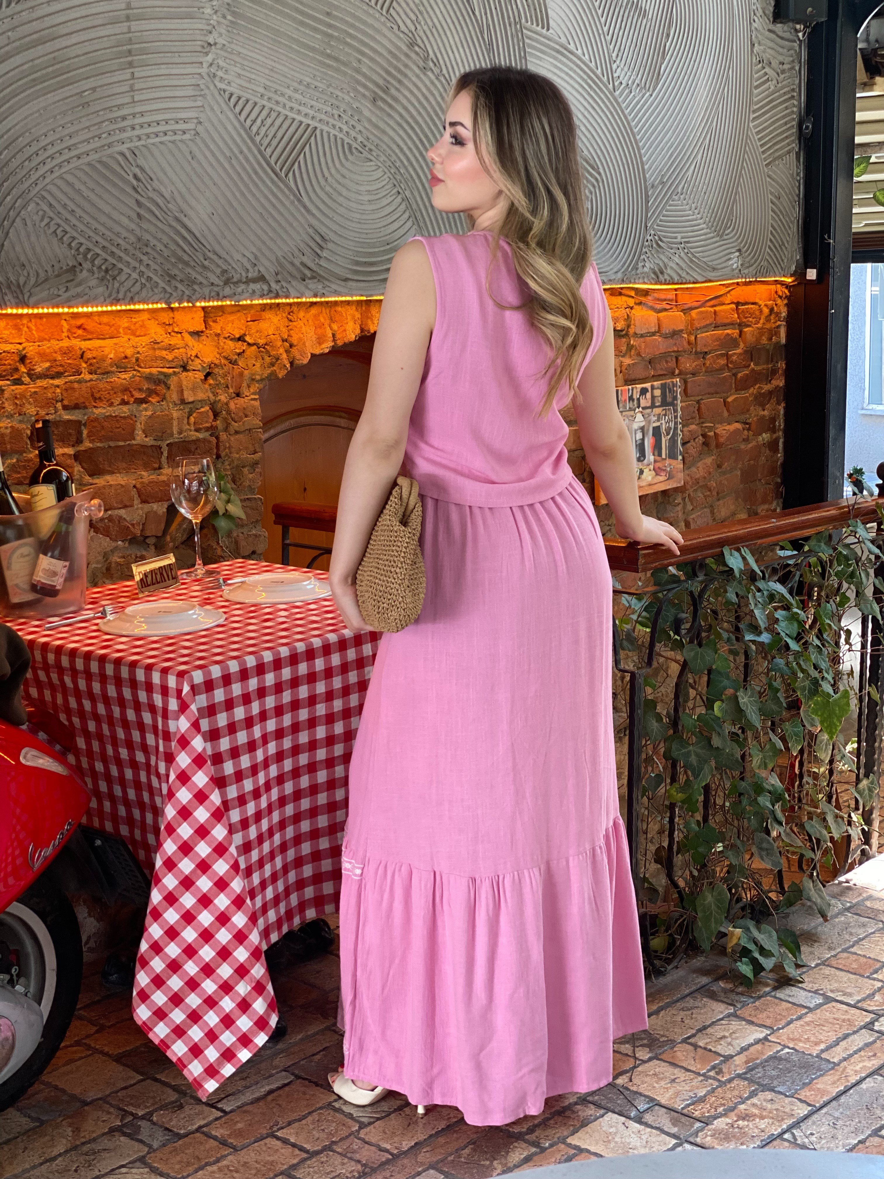 Robin Marka Lüx Kalite Pembe Yelek Elbise Takım