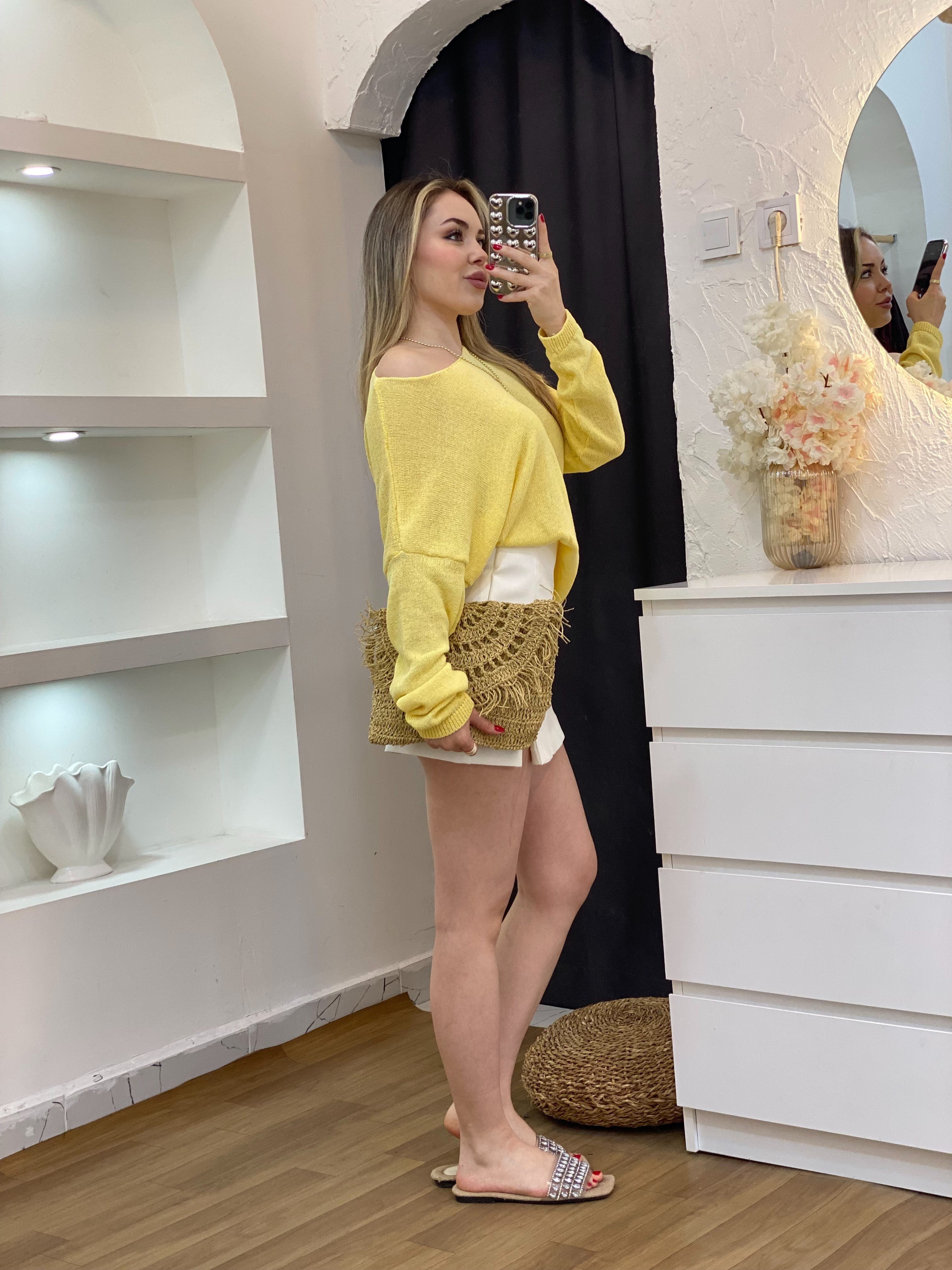 Sarı Basic Triko Bluz