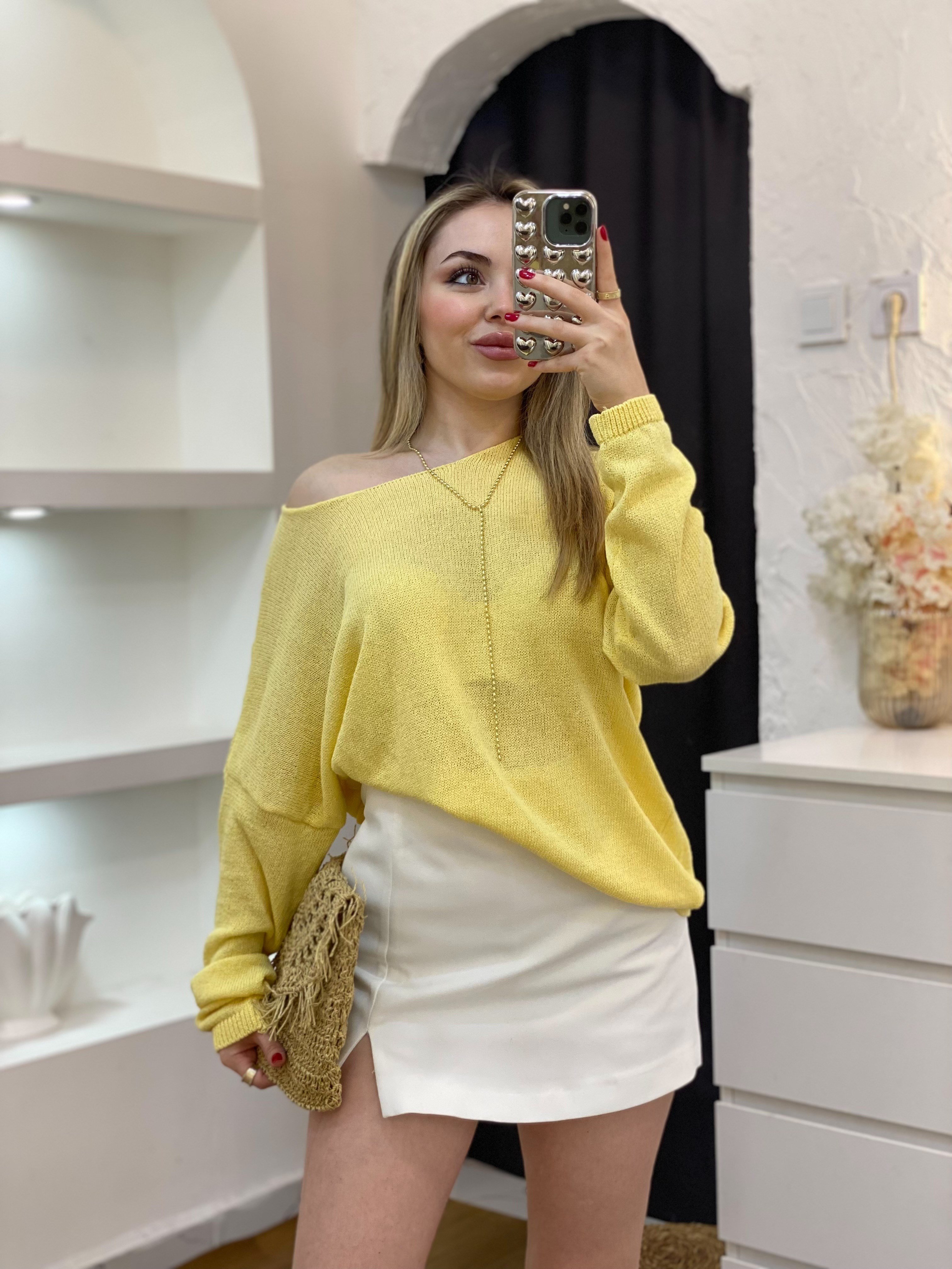 Sarı Basic Triko Bluz