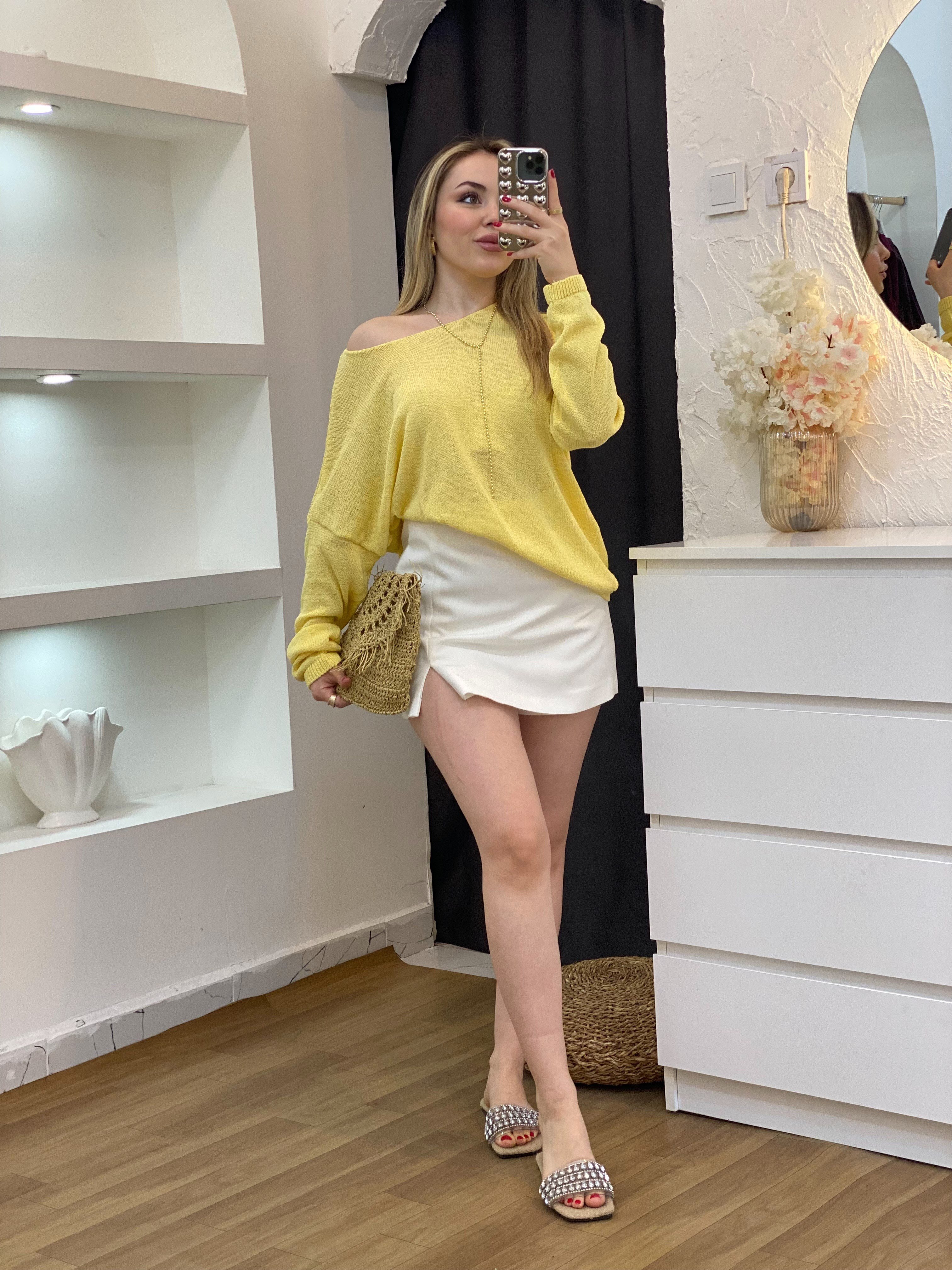 Sarı Basic Triko Bluz