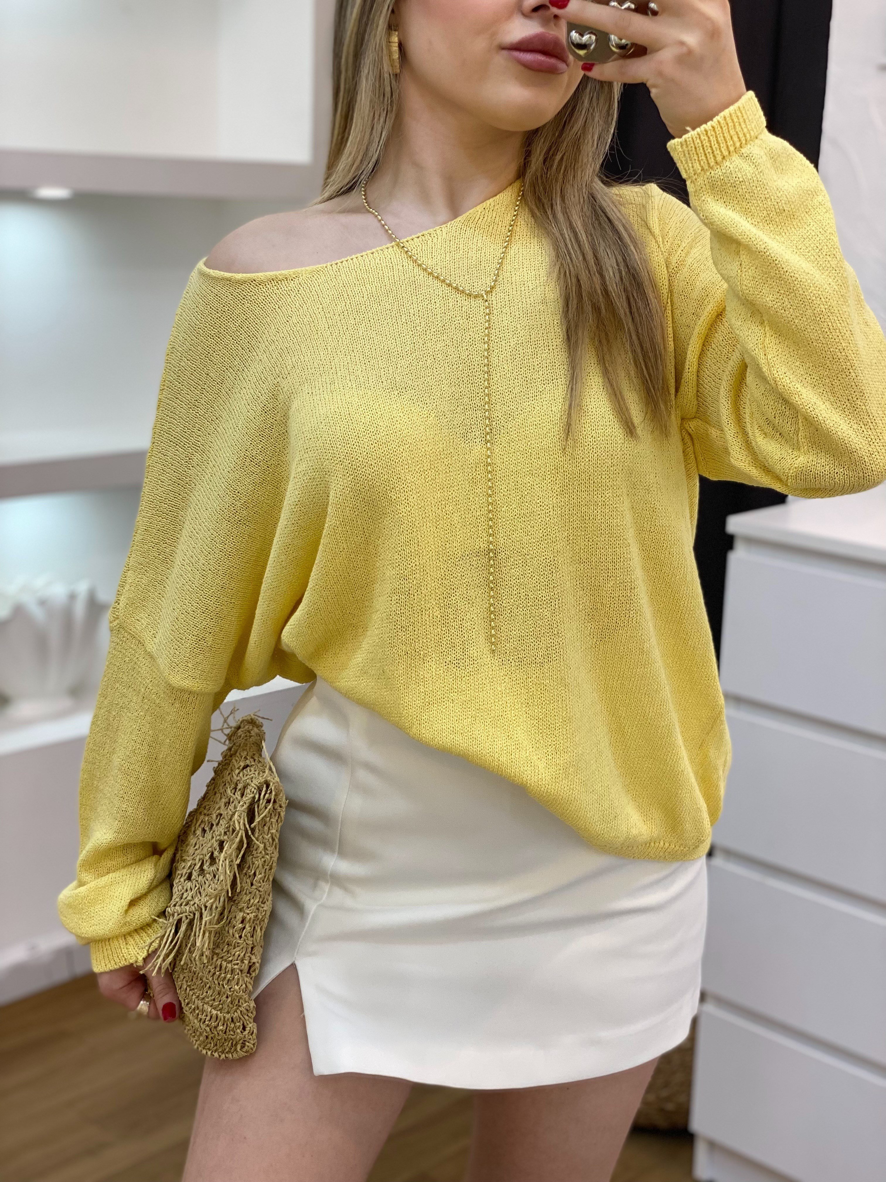 Sarı Basic Triko Bluz