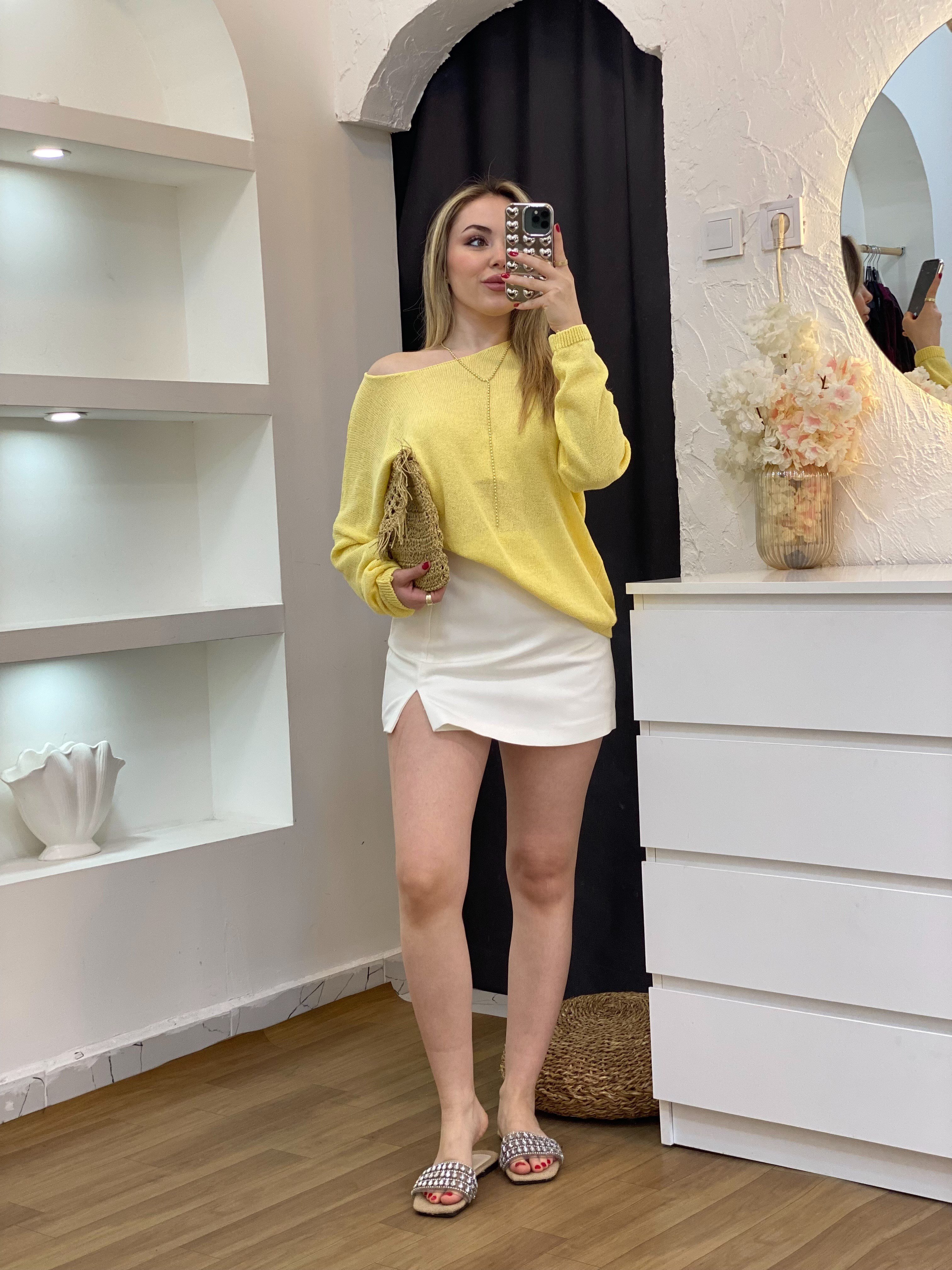 Sarı Basic Triko Bluz