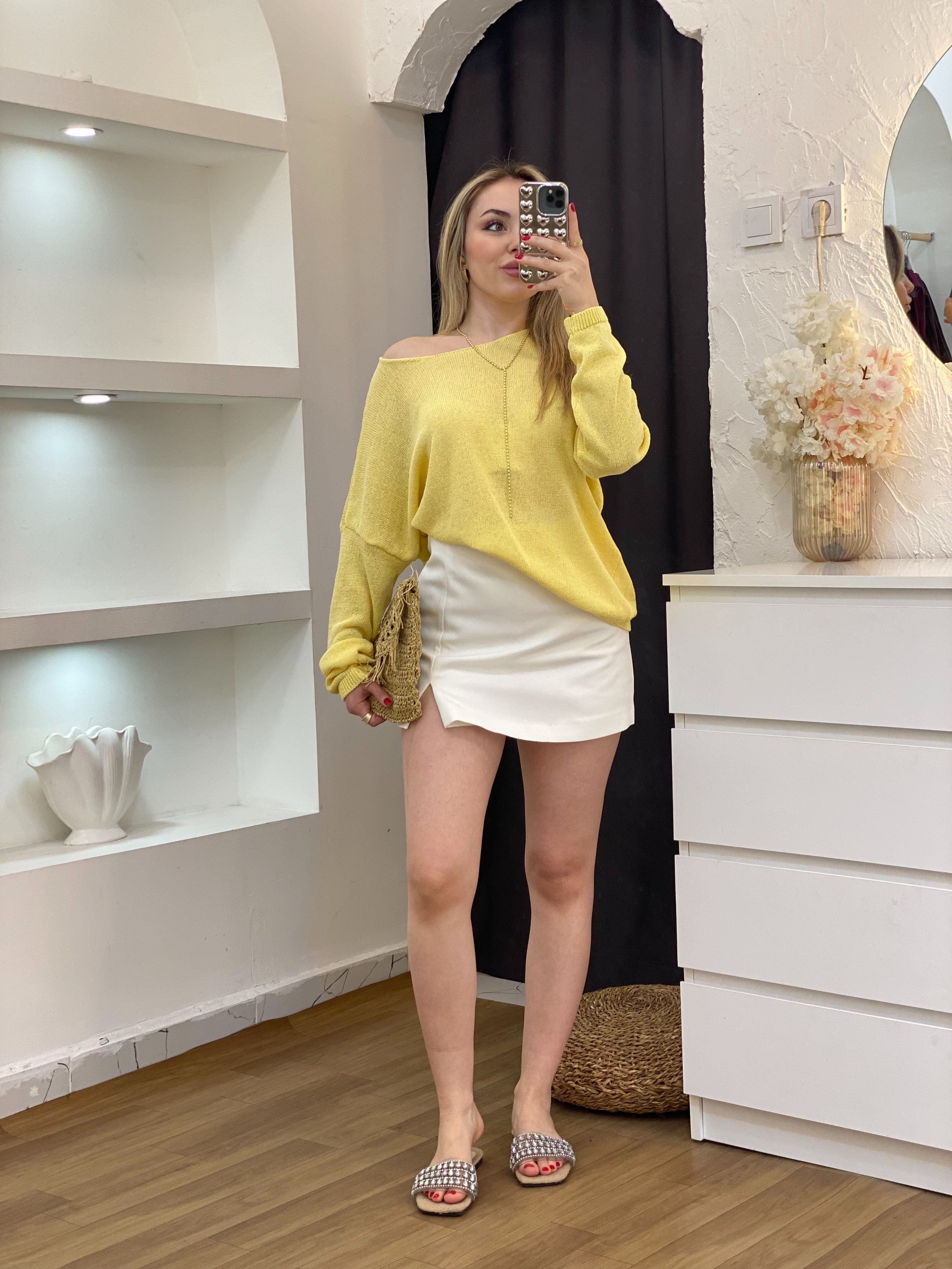 Sarı Basic Triko Bluz