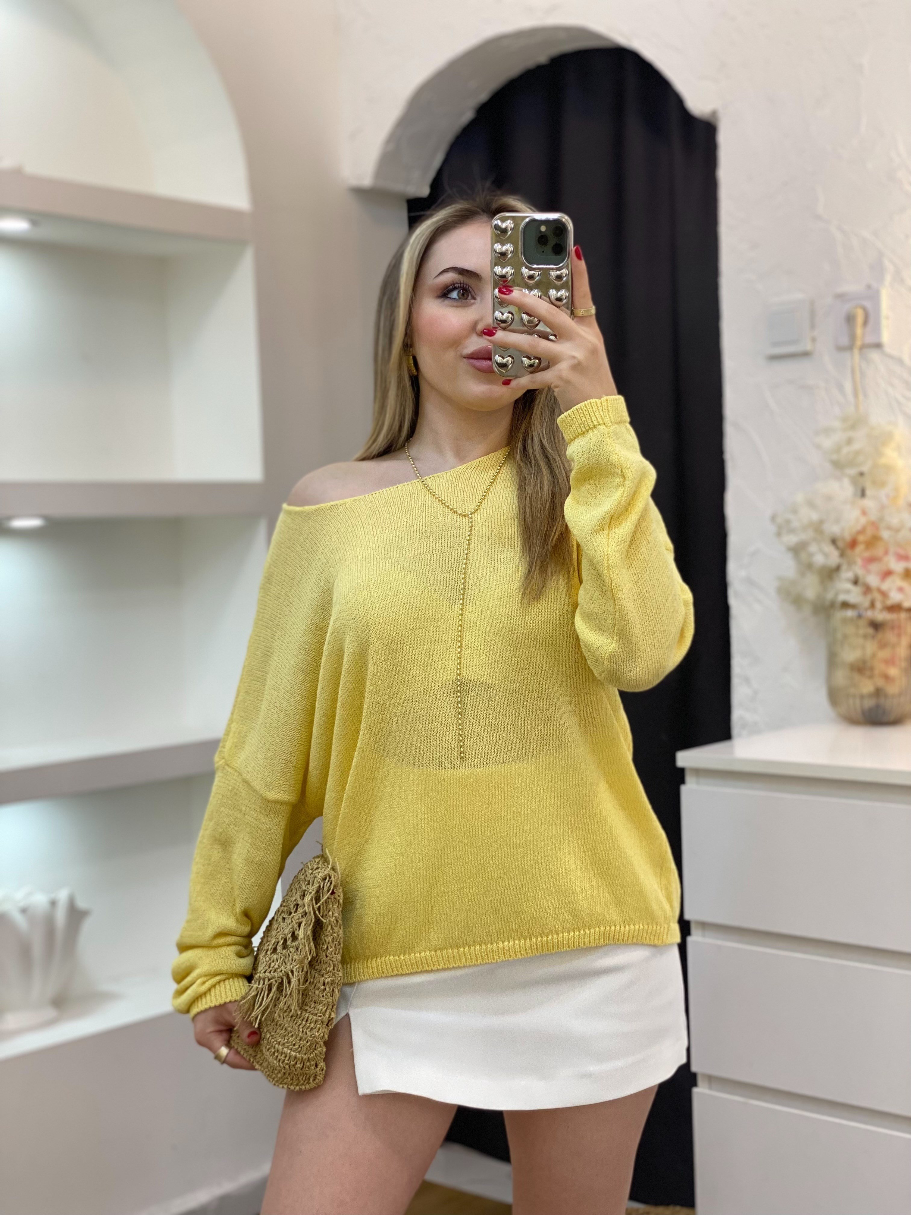 Sarı Basic Triko Bluz