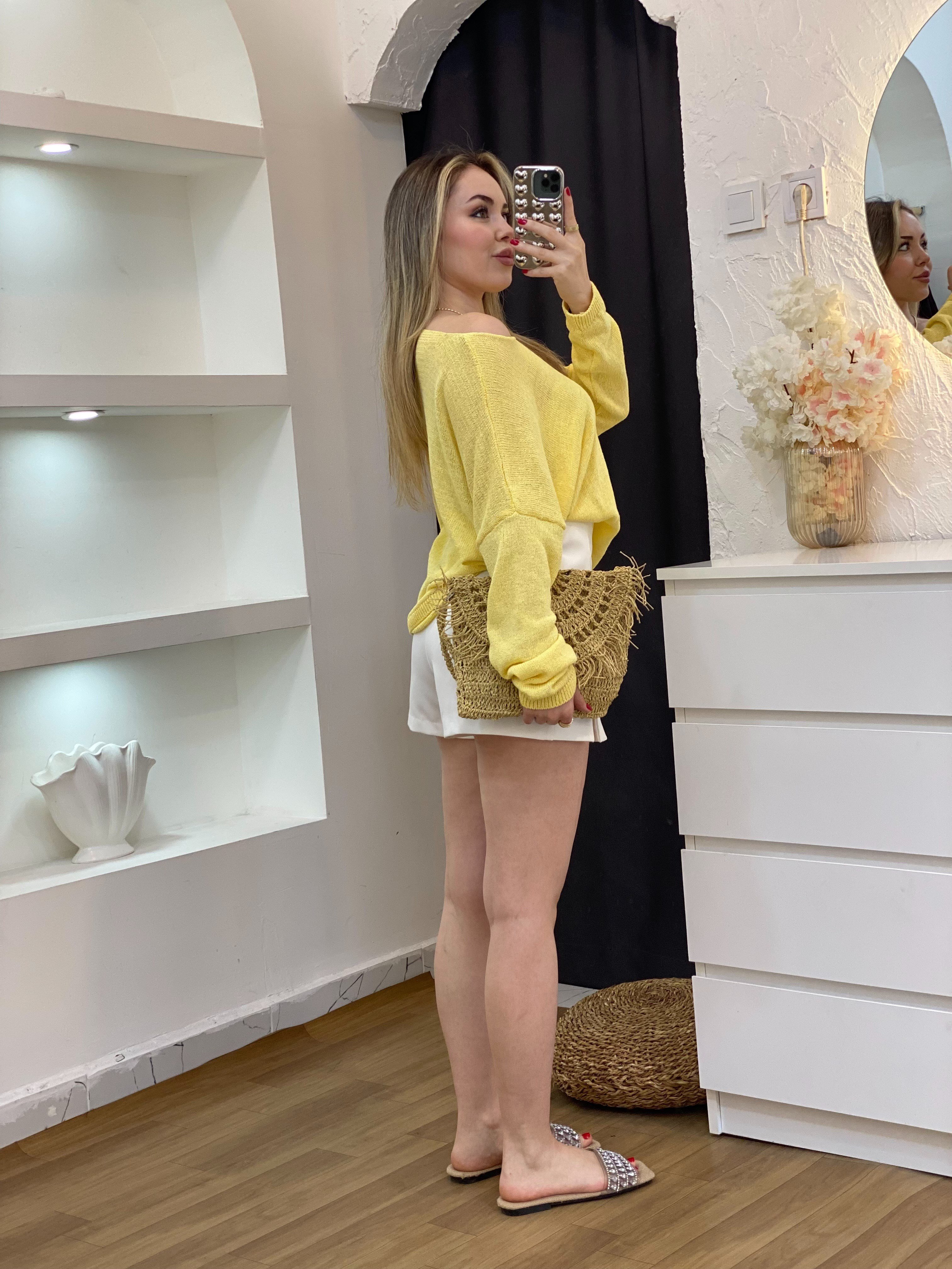 Sarı Basic Triko Bluz