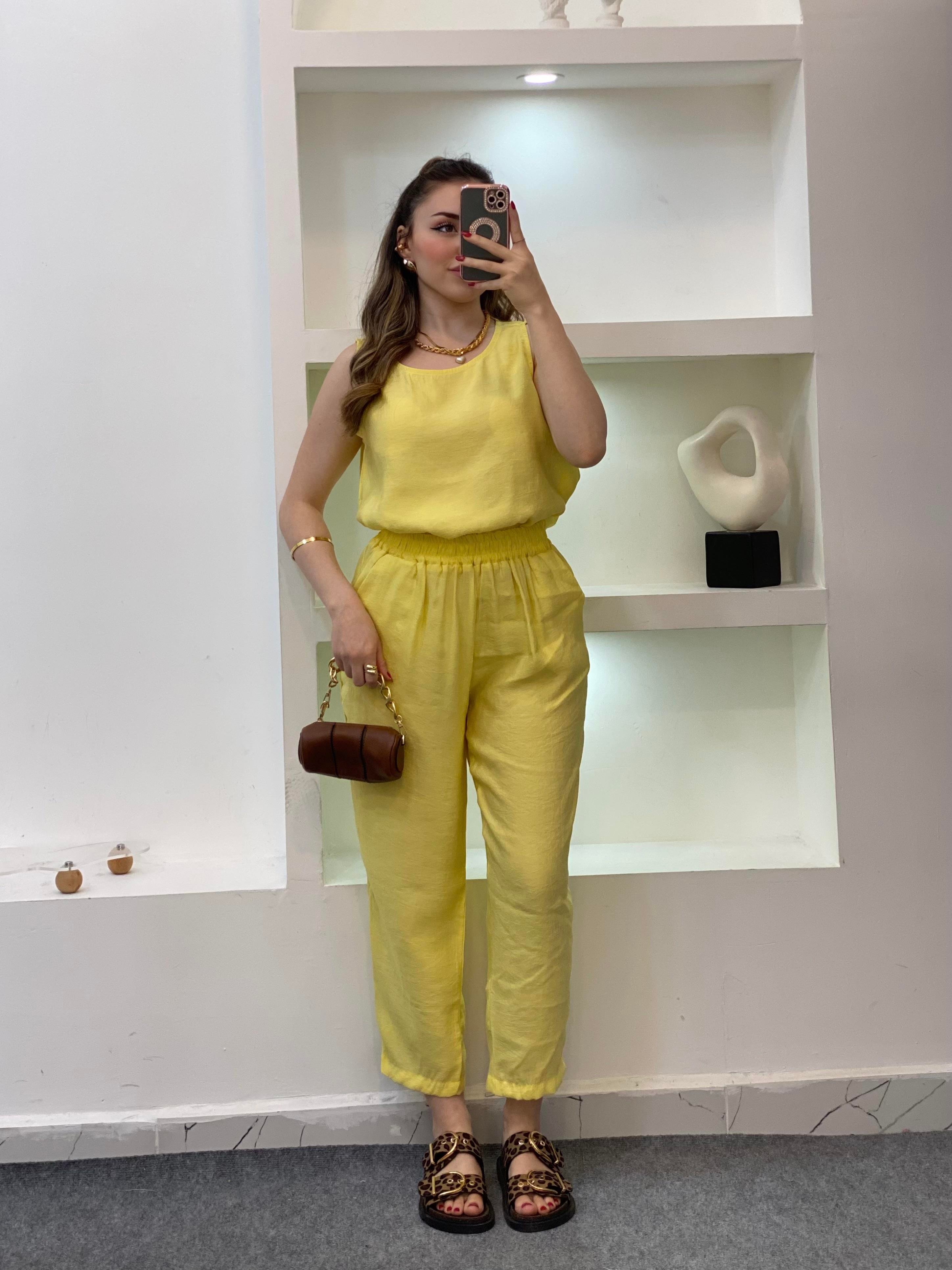 Sarı Bluz Pantolon Tensel Takım