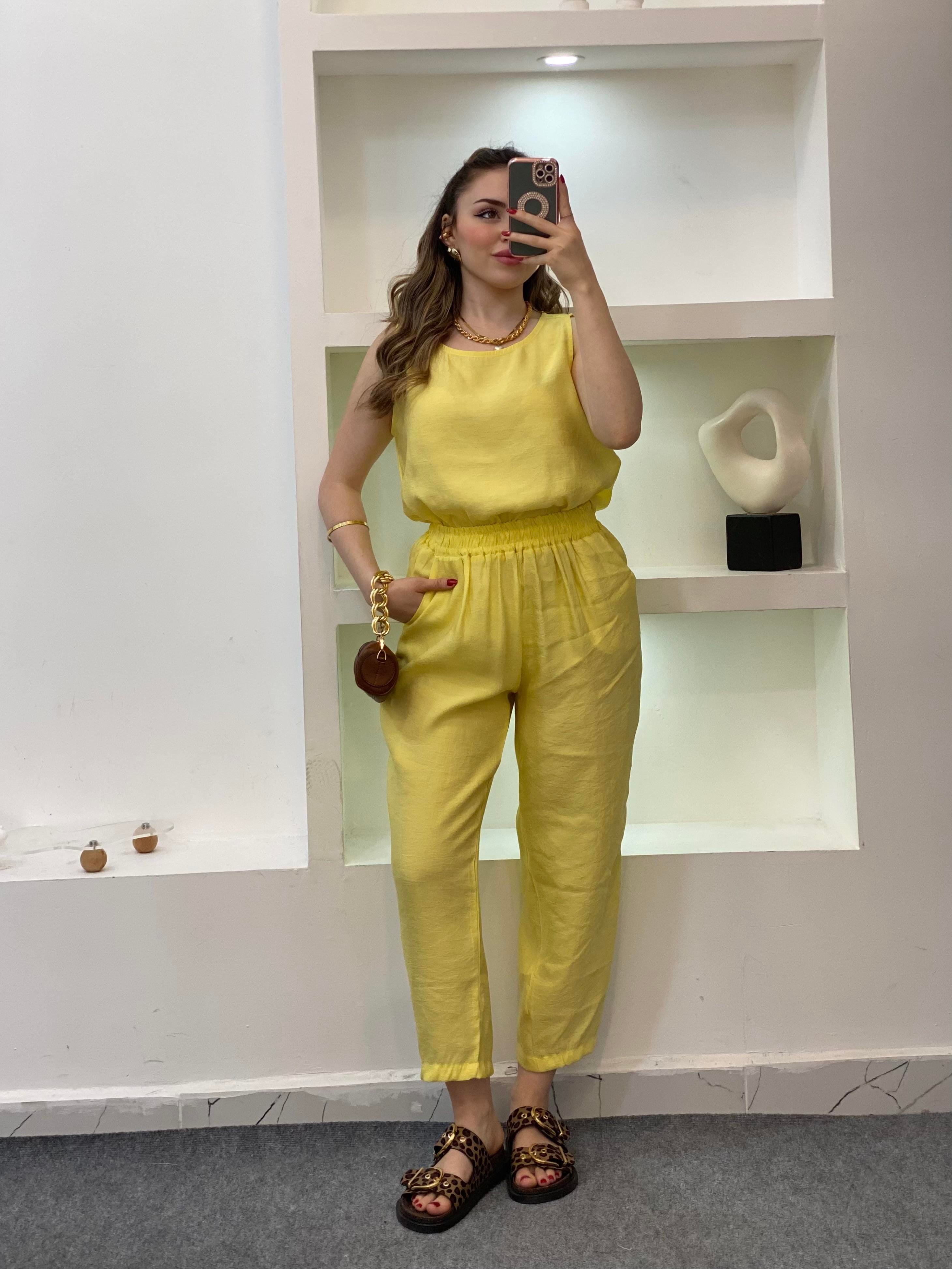 Sarı Bluz Pantolon Tensel Takım