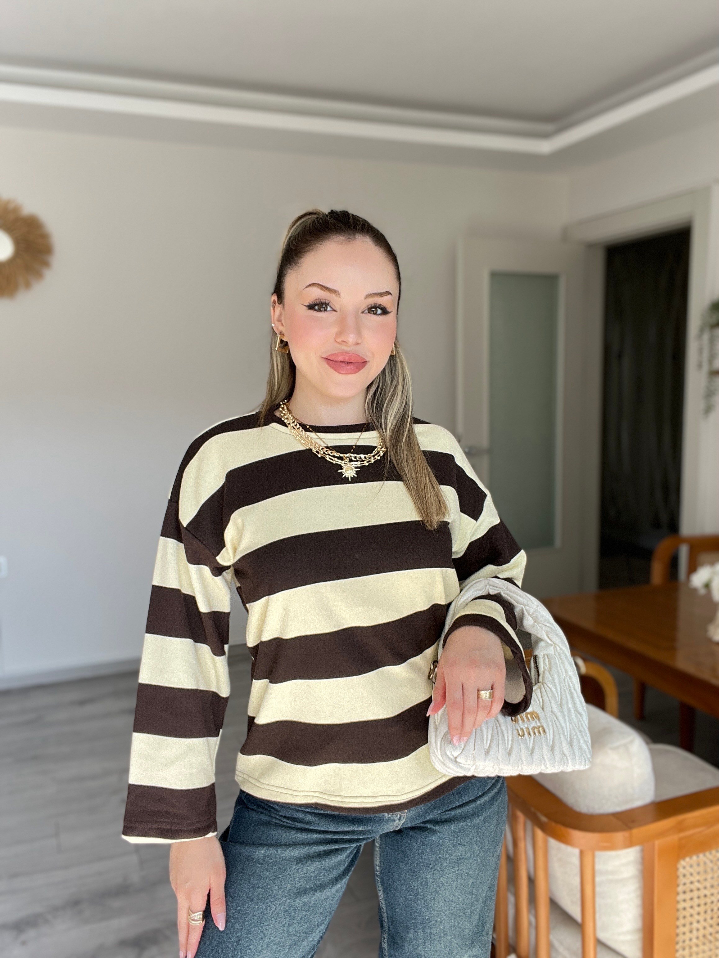 Sarı Kahve Çizgili Basic