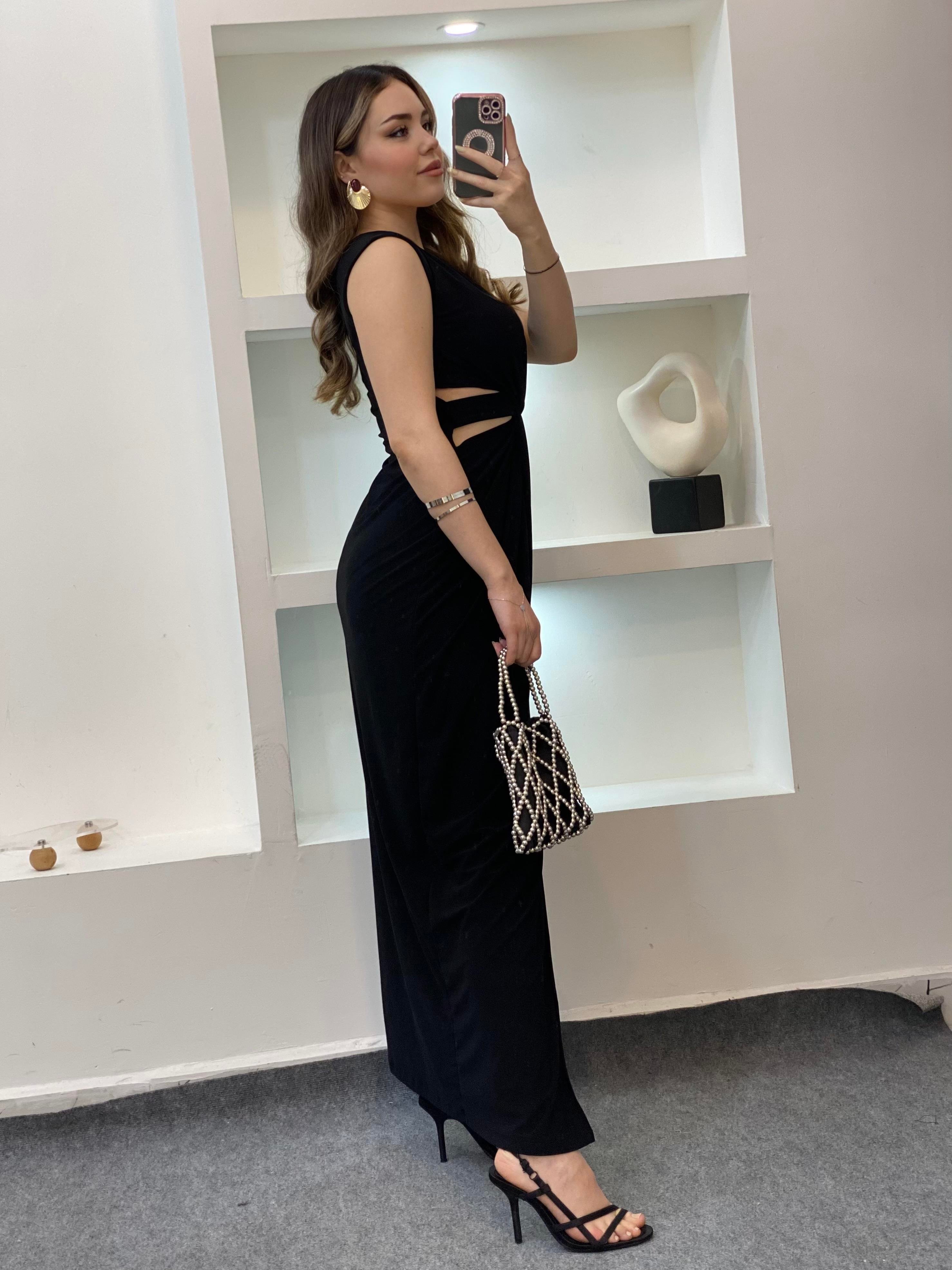 Siyah Bel Düğümlü Sandy Elbise