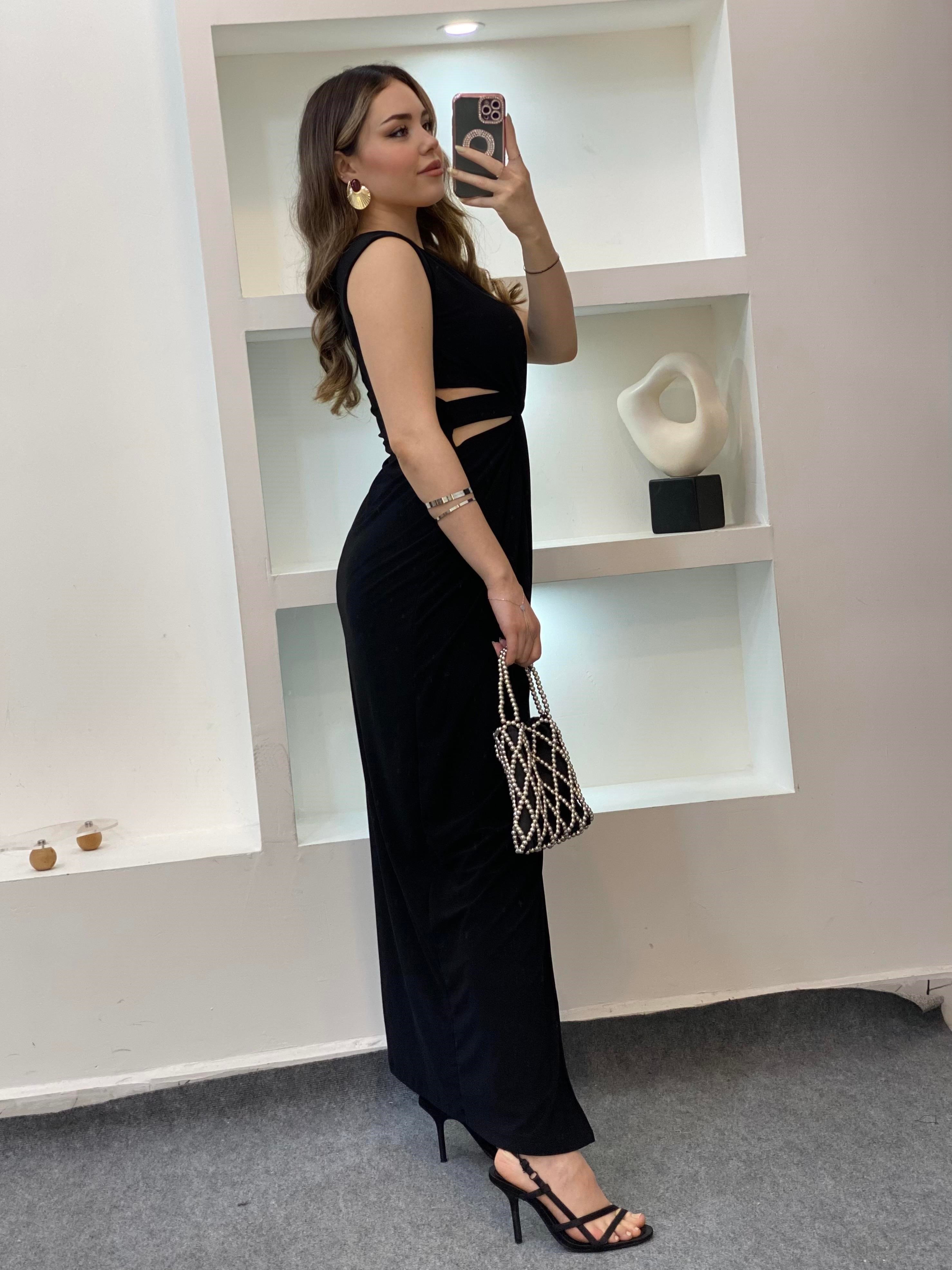 Siyah Bel Düğümlü Sandy Elbise