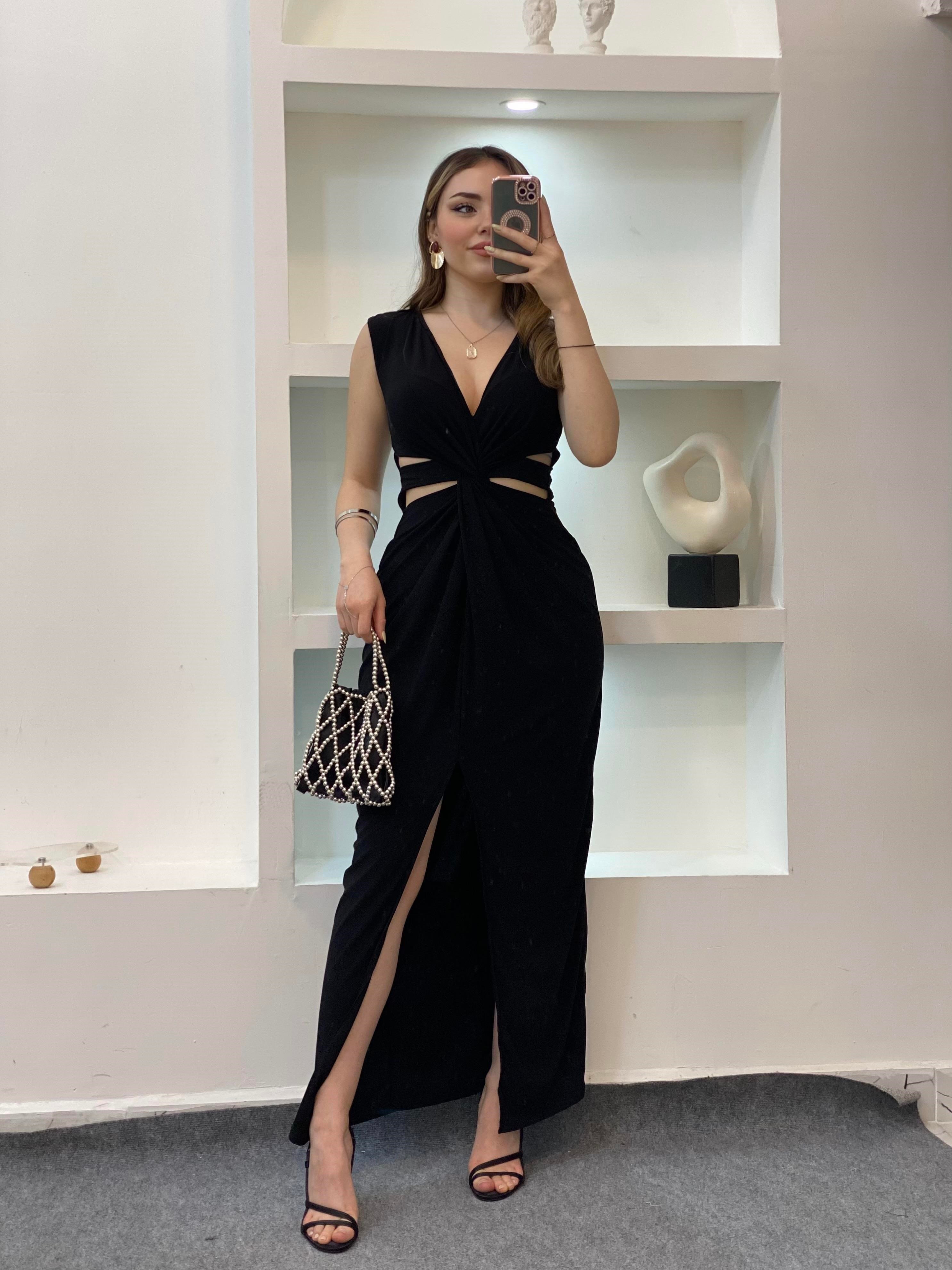 Siyah Bel Düğümlü Sandy Elbise
