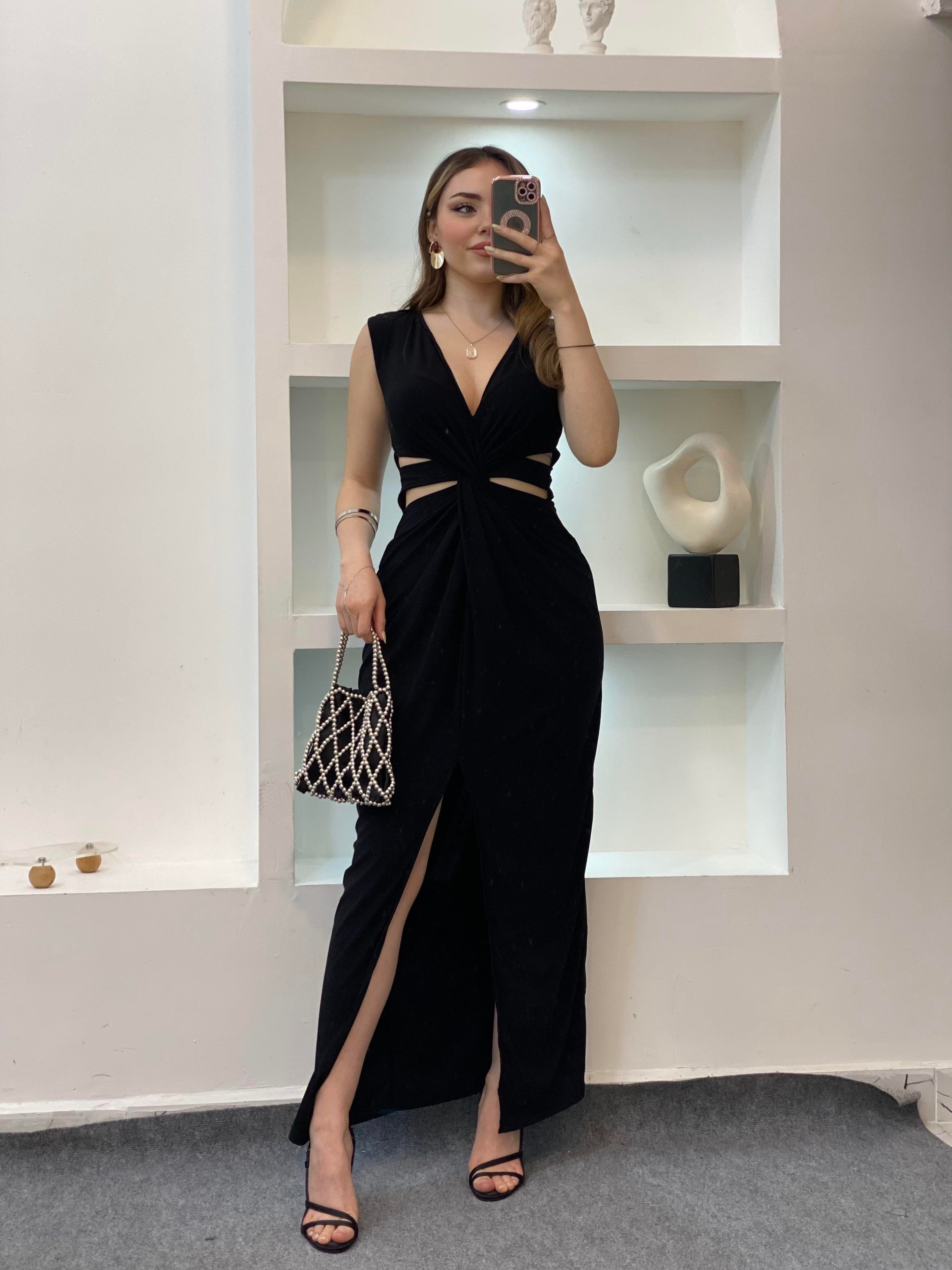 Siyah Bel Düğümlü Sandy Elbise
