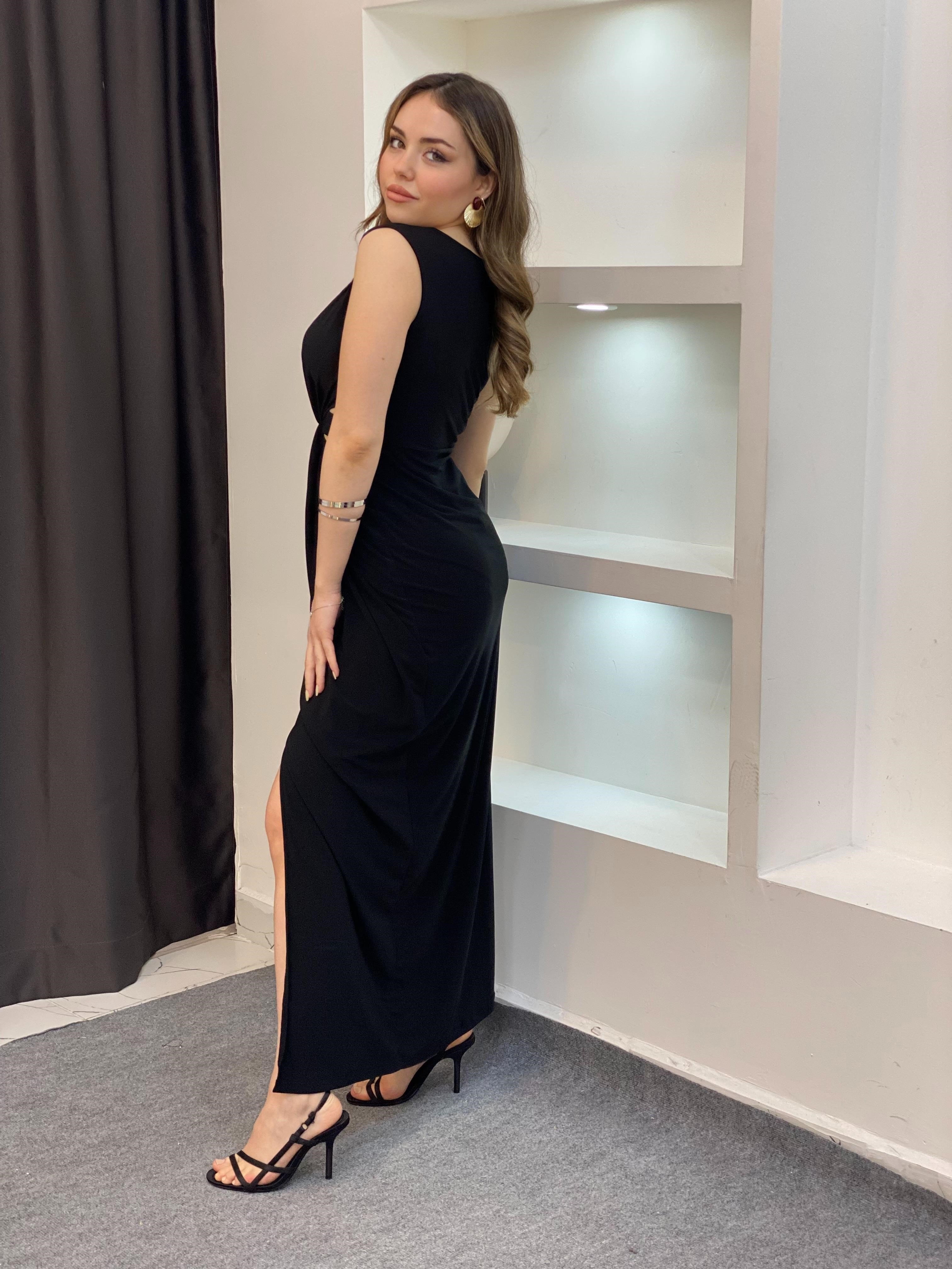 Siyah Bel Düğümlü Sandy Elbise