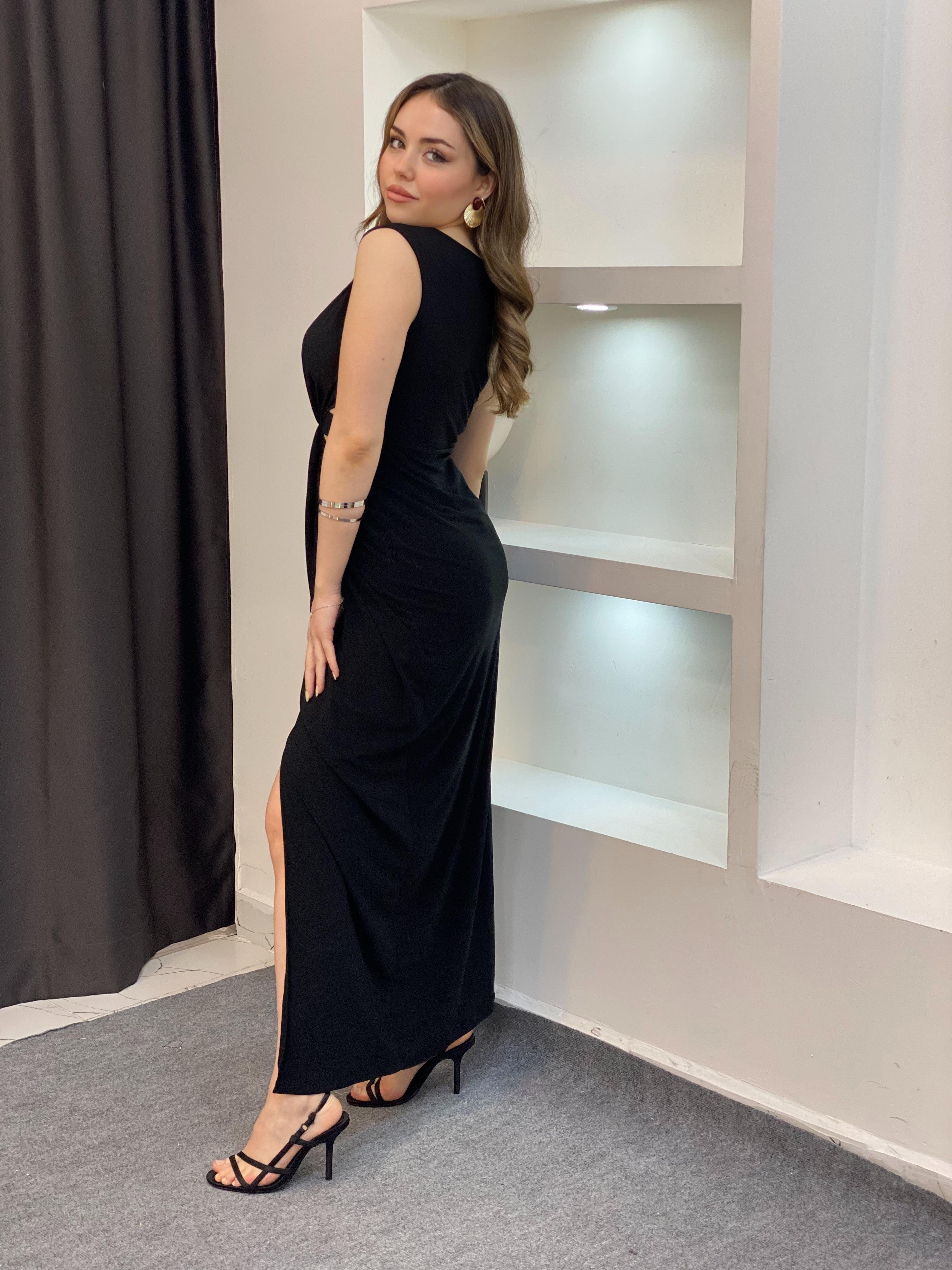 Siyah Bel Düğümlü Sandy Elbise