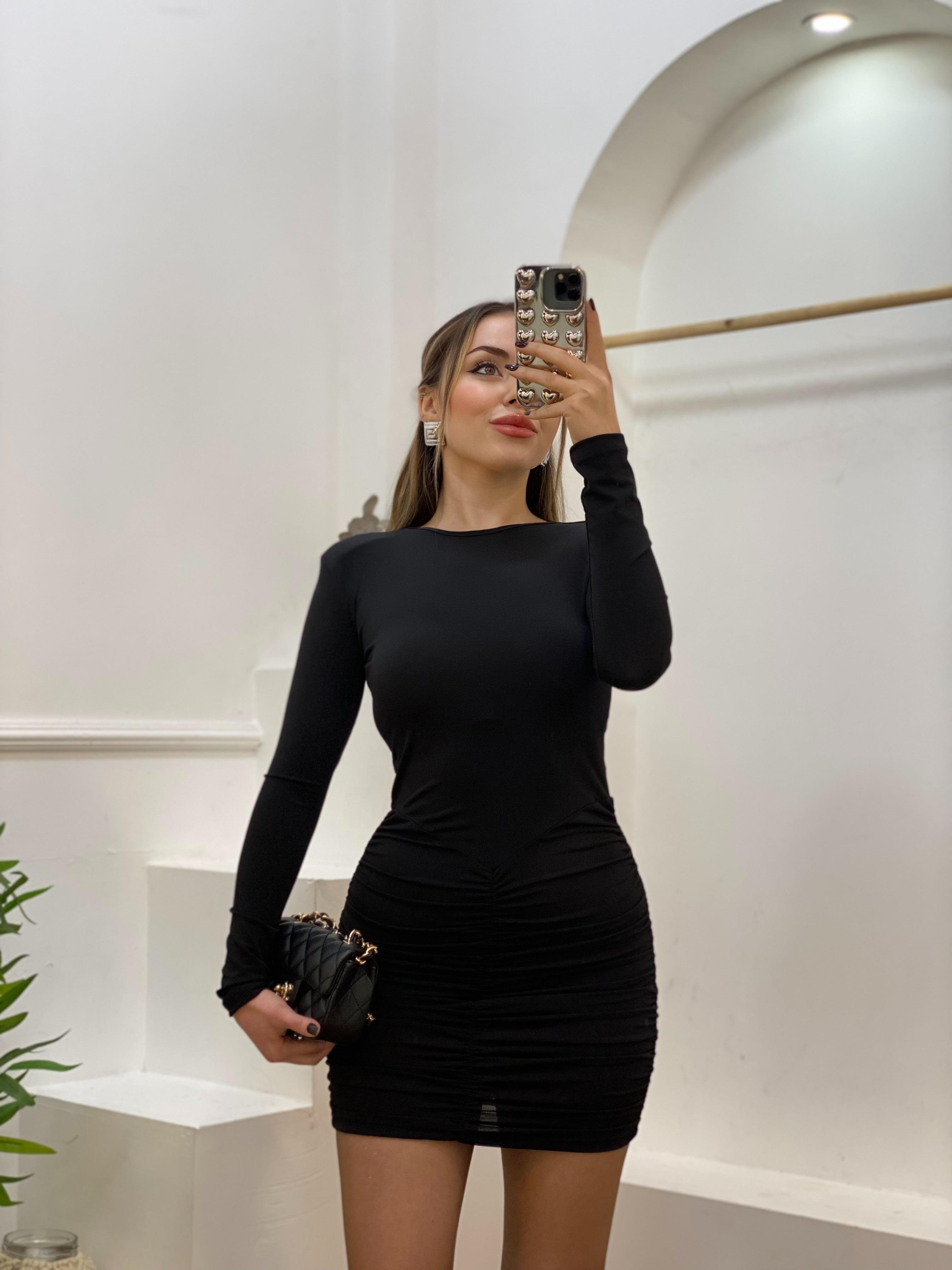 Siyah Drapeli Elbise