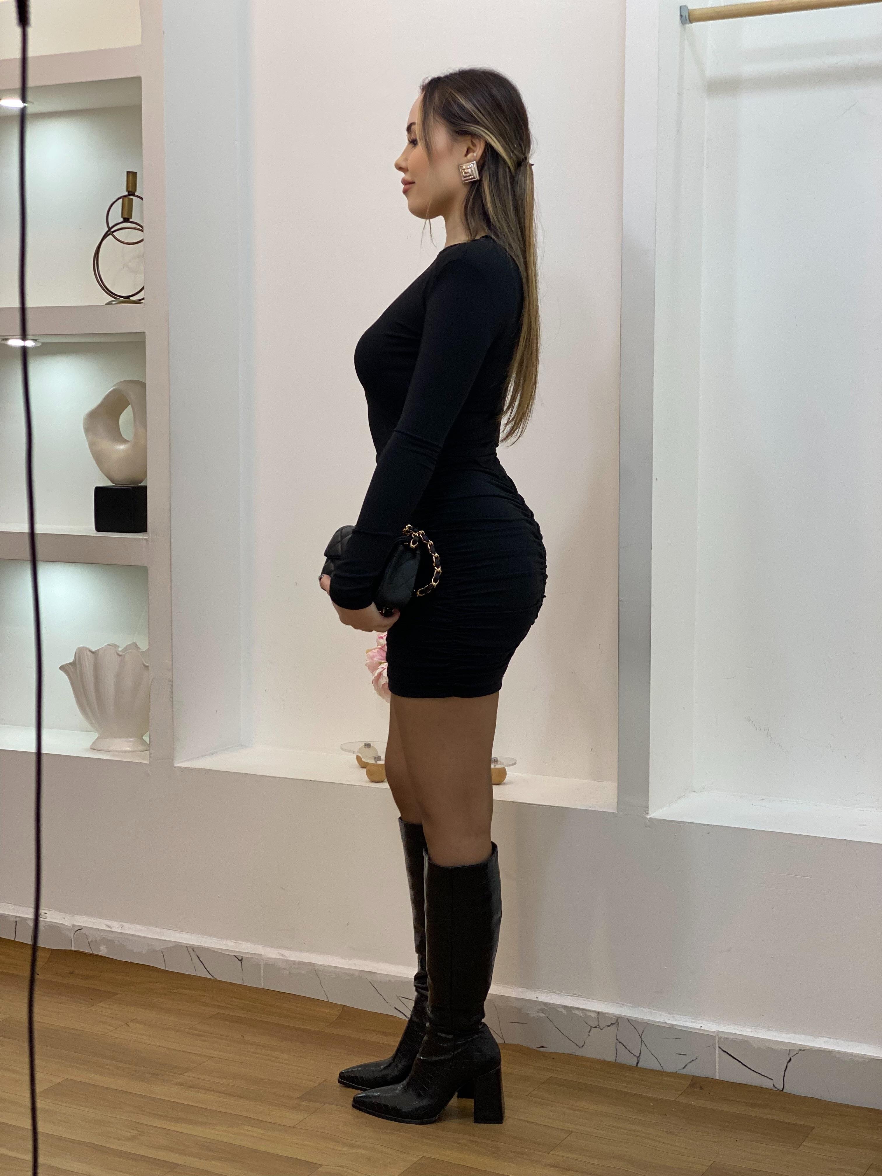 Siyah Drapeli Elbise