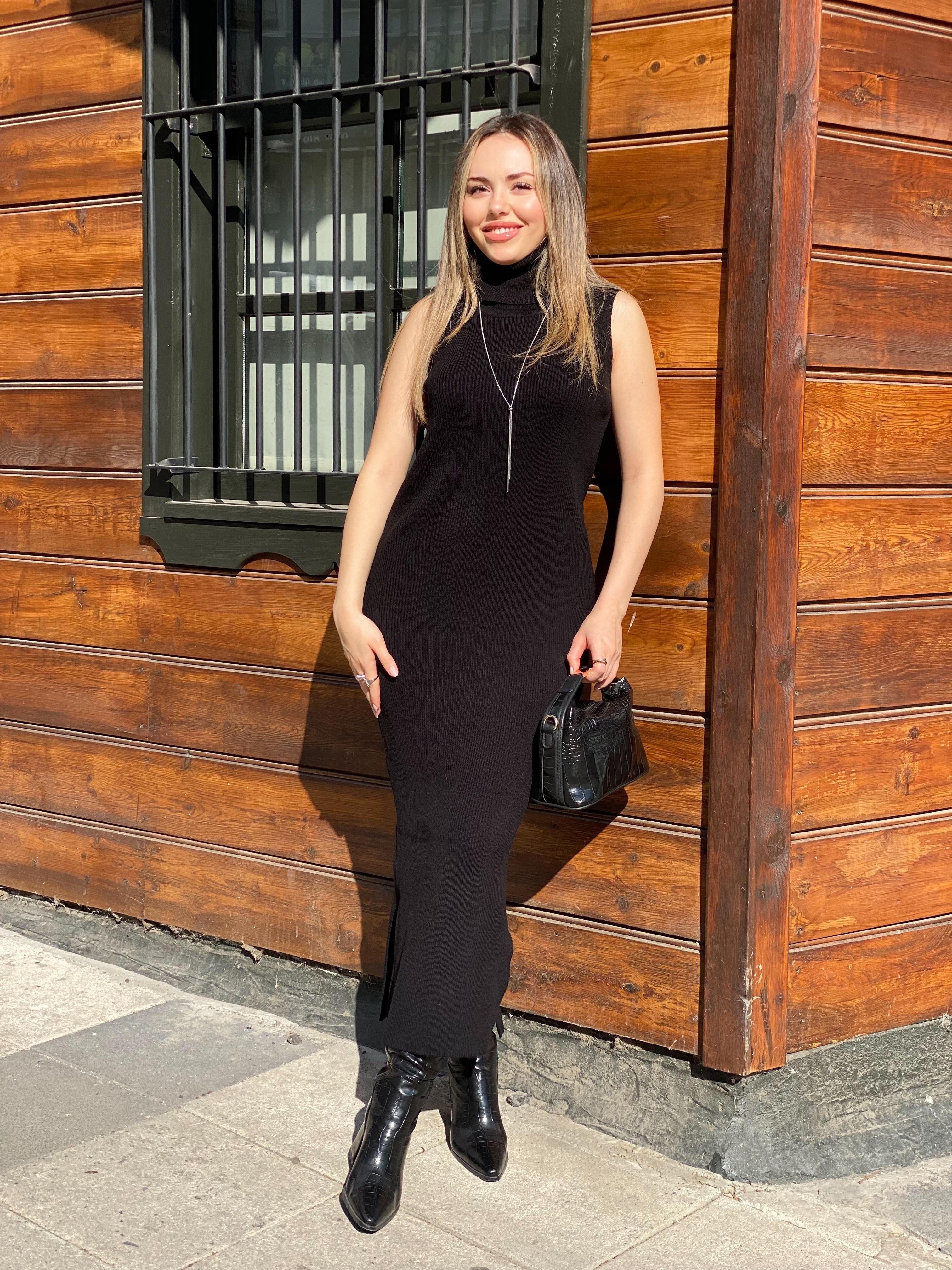 Siyah Elbise Hırka Triko Takım
