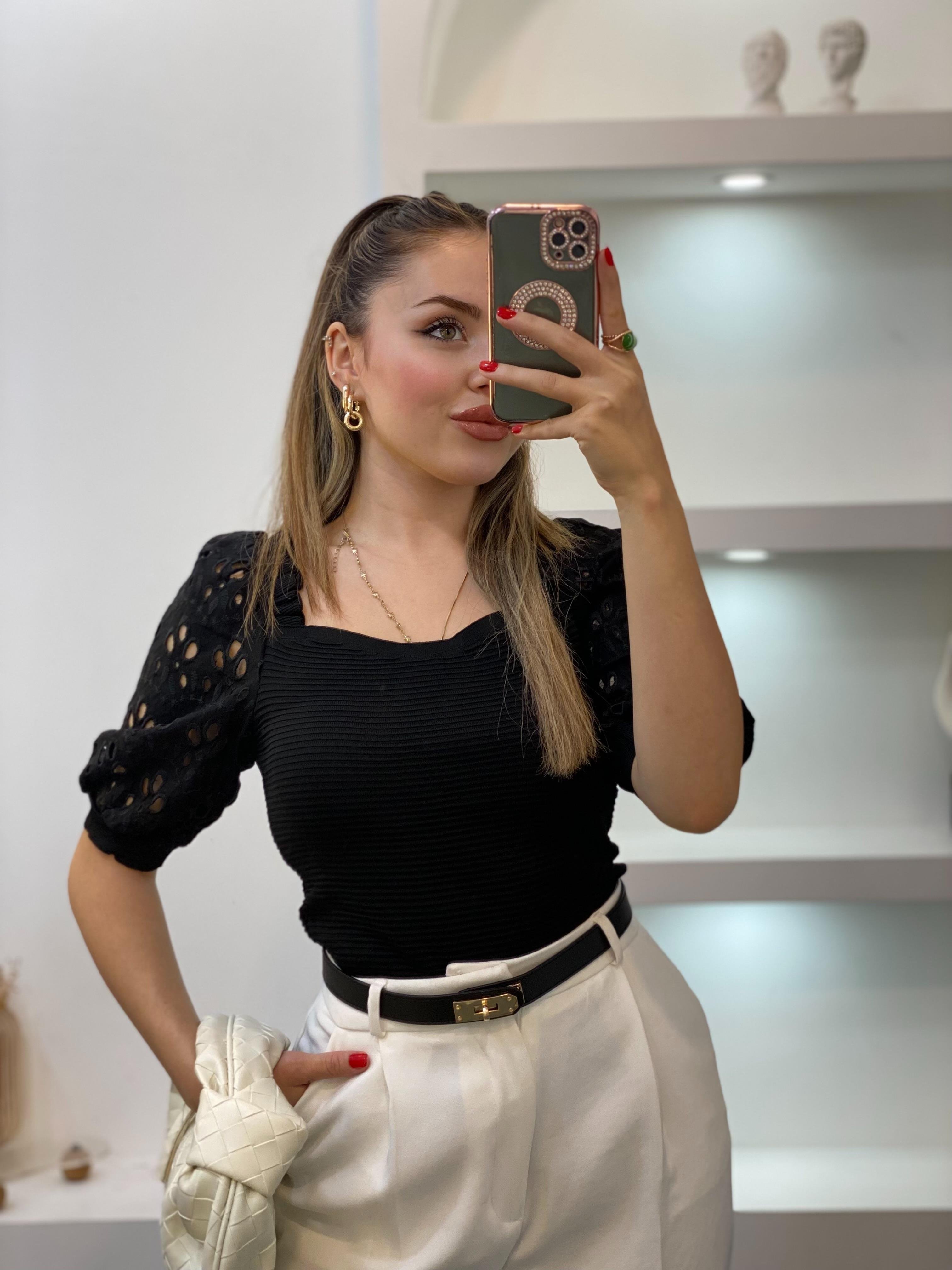Siyah Fisto Kollu Triko Bluz