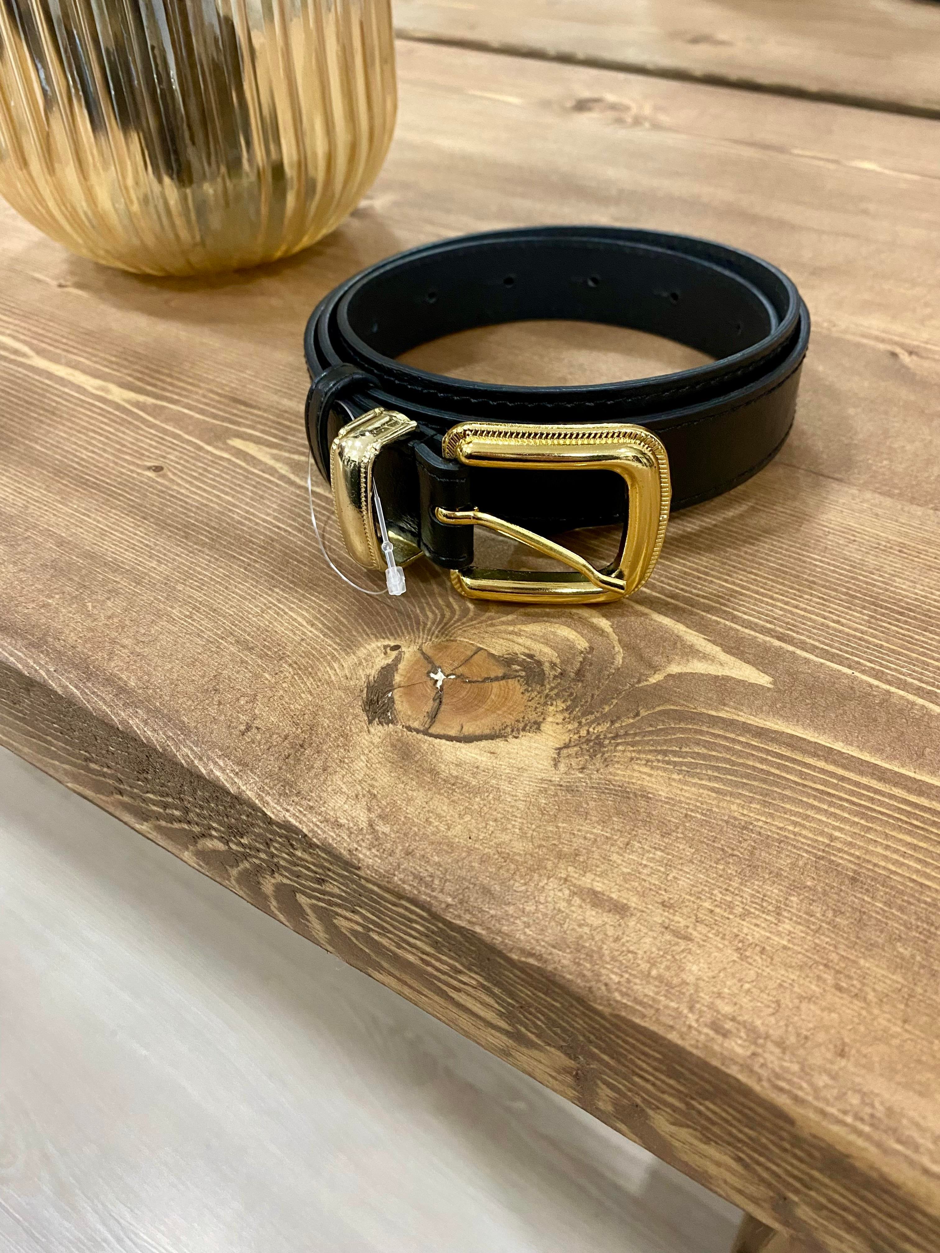 Siyah Gold Kaplama Deri Kemer